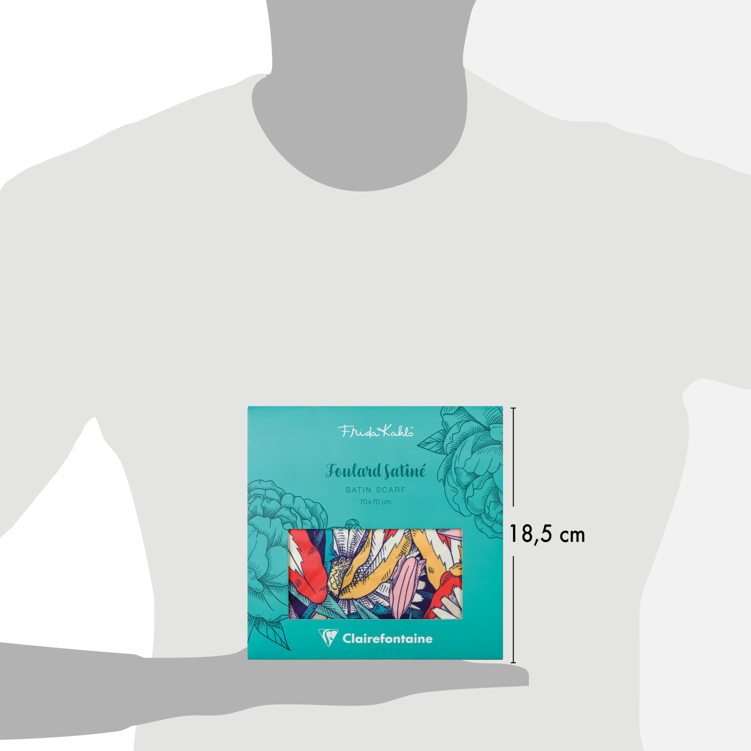 Clairefontaine - 116235C – Elegancka apaszka z kolorowym kwiatowym motywem Frida Kahlo – Artystyczny i modny dodatek – 100% satynowy poliester – 70 × 70 cm – Kolekcja Frida Kahlo