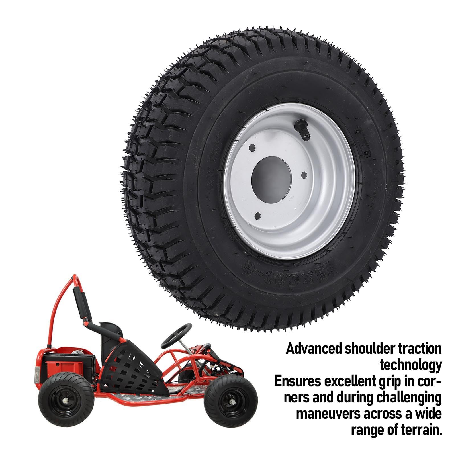 Luocute Neumático ATV de 6 Pulgadas, Neumático de Vacío 13x5.00-6 para Cortacésped del Césped de Bicicleta ATV Quad Off Road GO Kart, Llanta de 13/5.00-6 Rueda con Llanta de 6 Pulgadas,