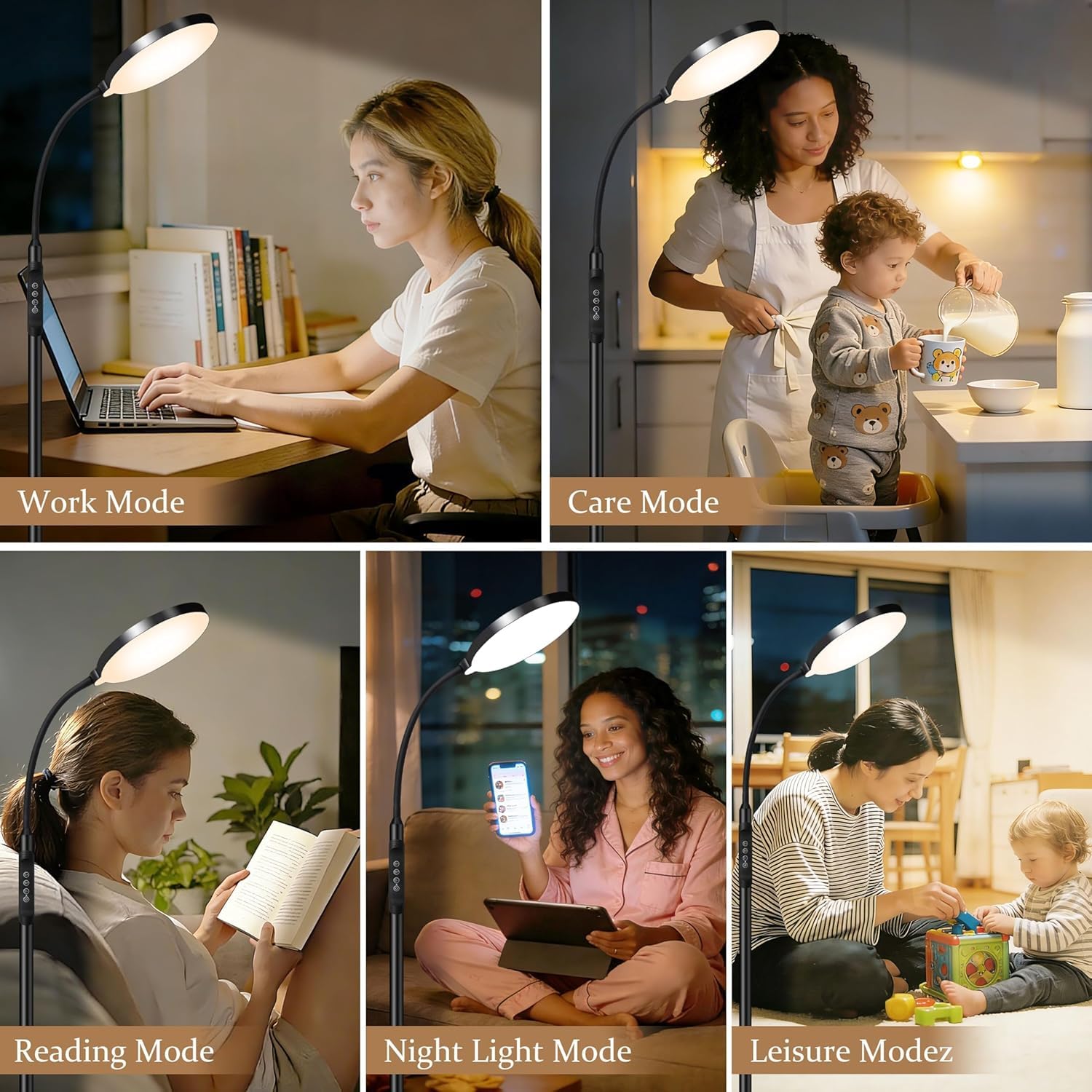 Stehlampe für den Innenbereich, 240 LEDs, augenschonend, höhenverstellbar, Fernbedienung & Touch-Steuerung, dimmbar, flexibler Schwanenhals mit Ständer, Leselampe für Wohnzimmer, Schlafzimmer, Büro