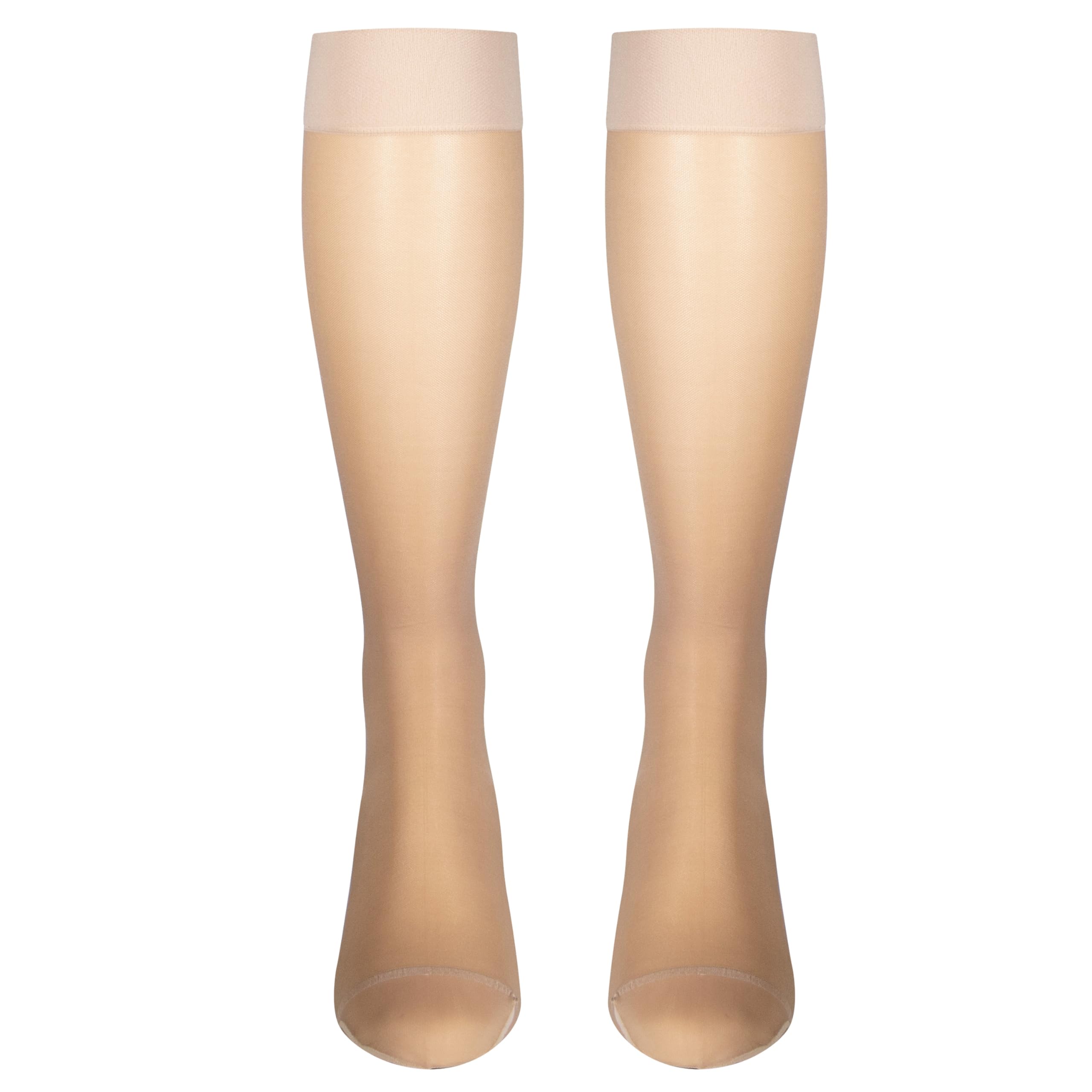 NuVein Sheer Compression Stockings, 15-20 mmHg Support, Women's Medium Denier Nylons, Knee High, Closed Toe, Light Beige, X-Large-image-12