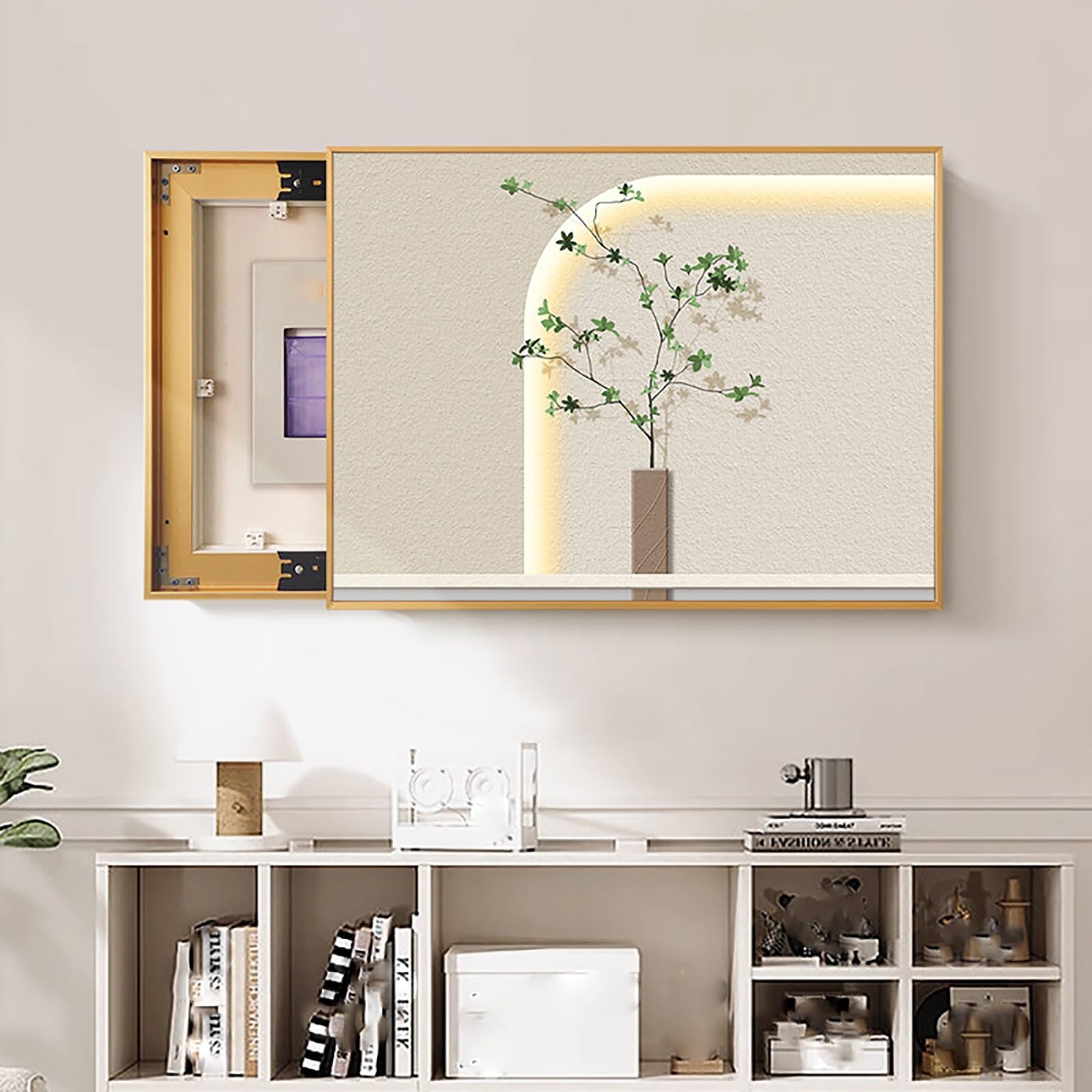 Coperchio Quadro Elettrico, Copri Contatore Elettrico Interno, Copricontatore da Interno Arredo, Copri Quadro Elettrico Decorativo in Casa e Ufficio(Gold,40x30cm/16x12in)