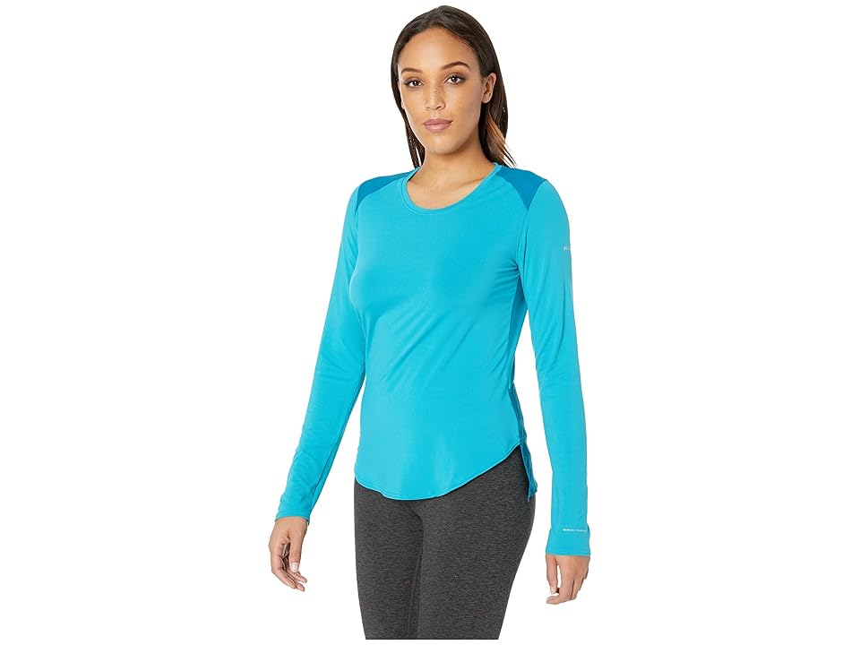 

Columbia Saturday Trailtm Knit Long Sleeve Shirt (Modern Turquoise/Siberia) Women's Long Sleeve Button Up, Blue