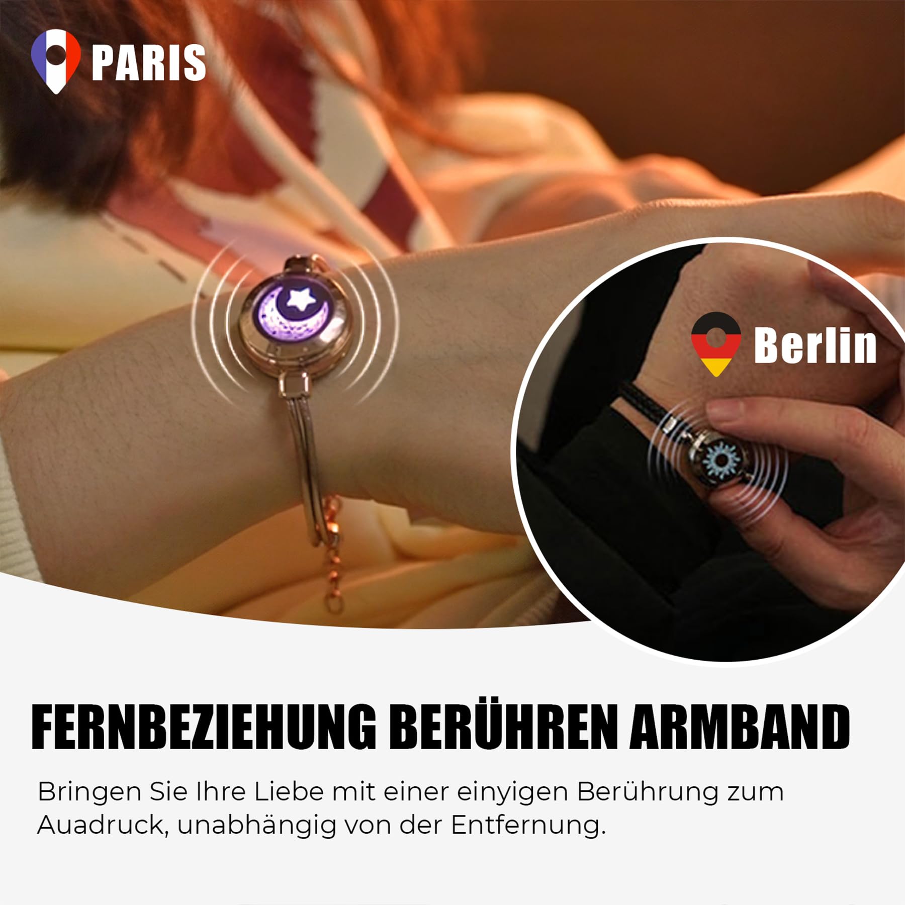 TOTWOO Bracciali per Coppie con Collegamento Bluetooth Uno a Uno tramite App, Luci e Vibrazione al Tocco – Regalo Romantico per San Valentino e Relazioni a Distanza in Acciaio Inossidabile 316L