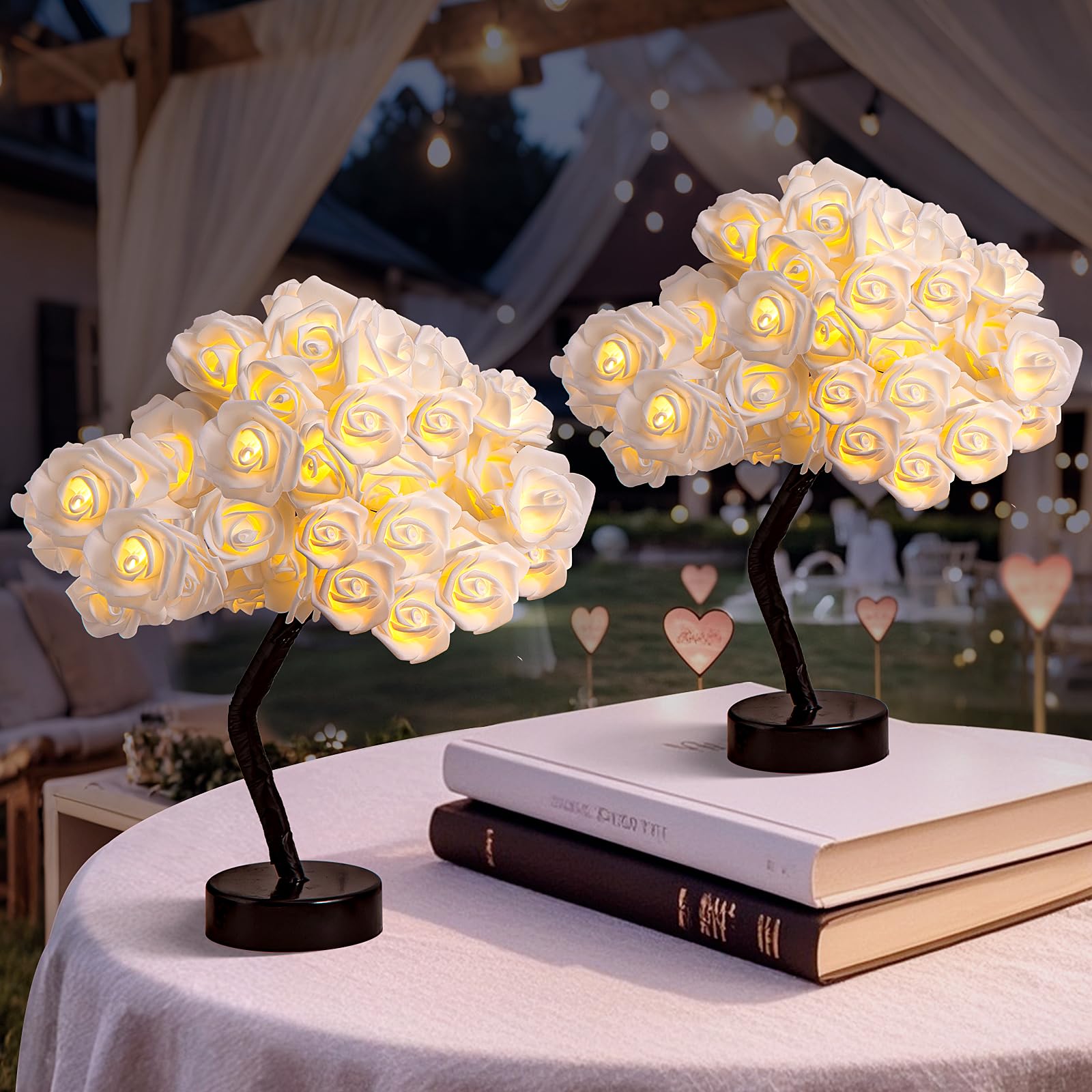BDUSXYZ Flower Rose Tree Lamp - 2 Pieces 32 LED Rose Flower Night Light Tree Tabletop Bonsai Tree for Valentine's Day Wedding Decorations Girls Room Party Home Bedroom Warm White