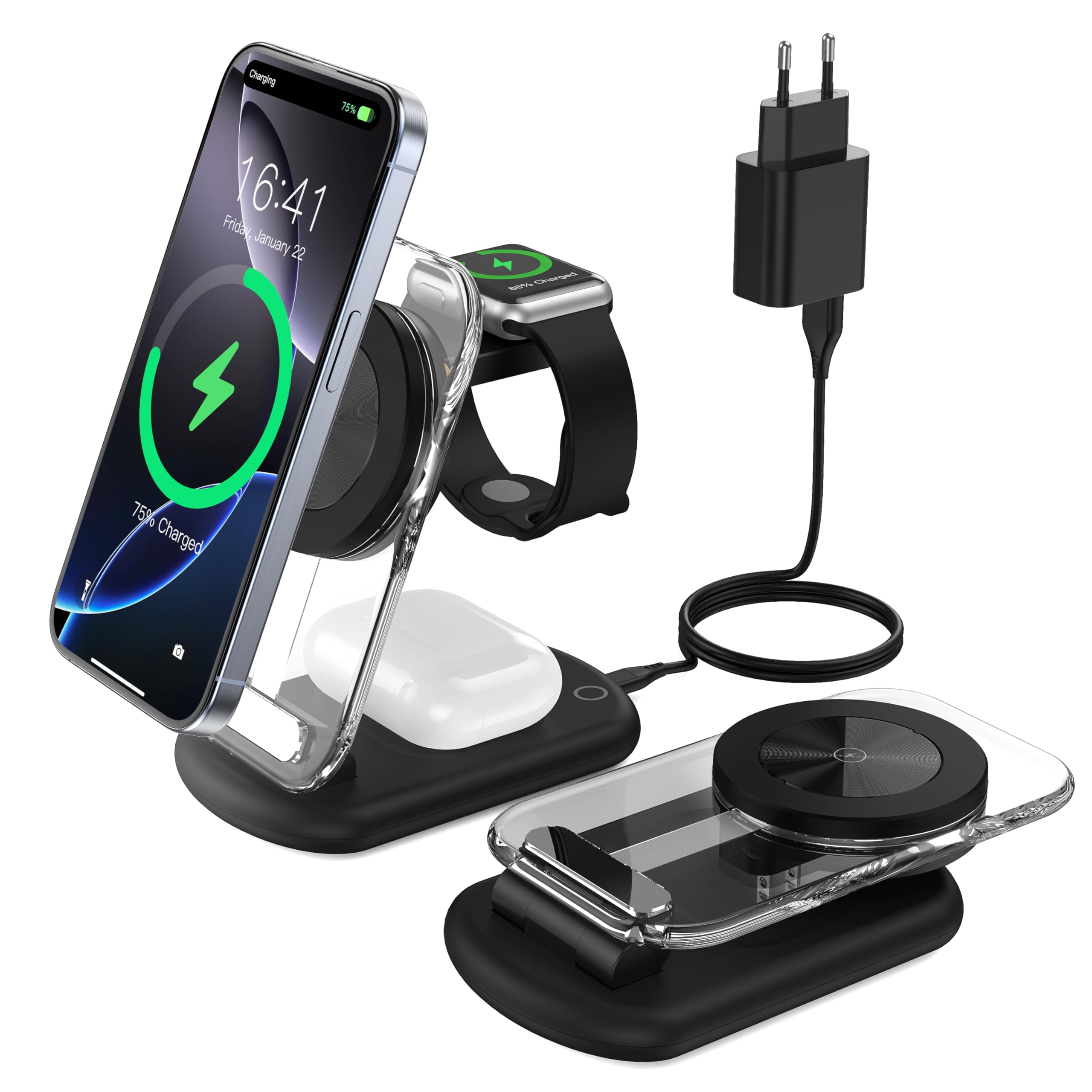 Stazione Ricarica Wireless Unitec 30149 - Caricabatterie Induttivo Qi Per Smartphone Con Cavo USB E LED Blu - 2