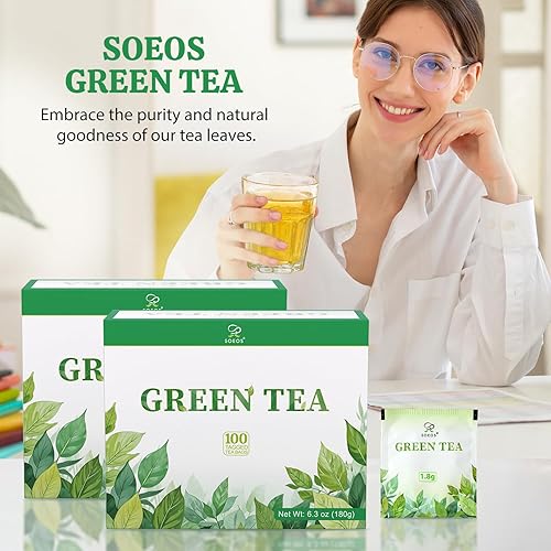 Miniatura 2 de Soeos Té verde, 6.3 oz (180 g), 200 bolsas de té, paquete de 2, refrescante y fragante, de origen sostenible, ideal para té caliente o helado,