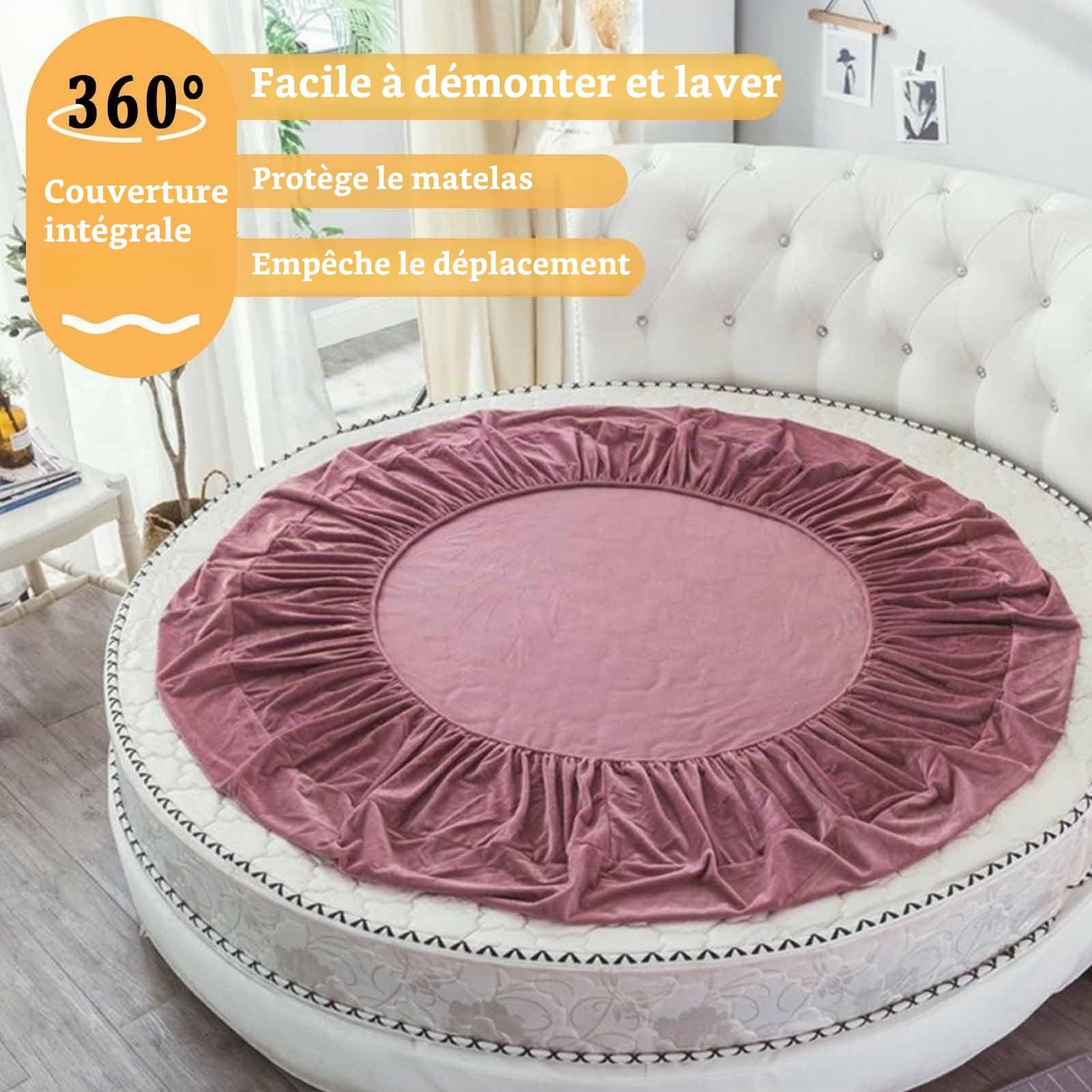 Surmatelas rond ajusté en coton de luxe pour lit double, protège-matelas pour lit double pour lit double avec drap de lit, housse de matelas douce et confortable, draps de lit inclus (taille : 220 cm