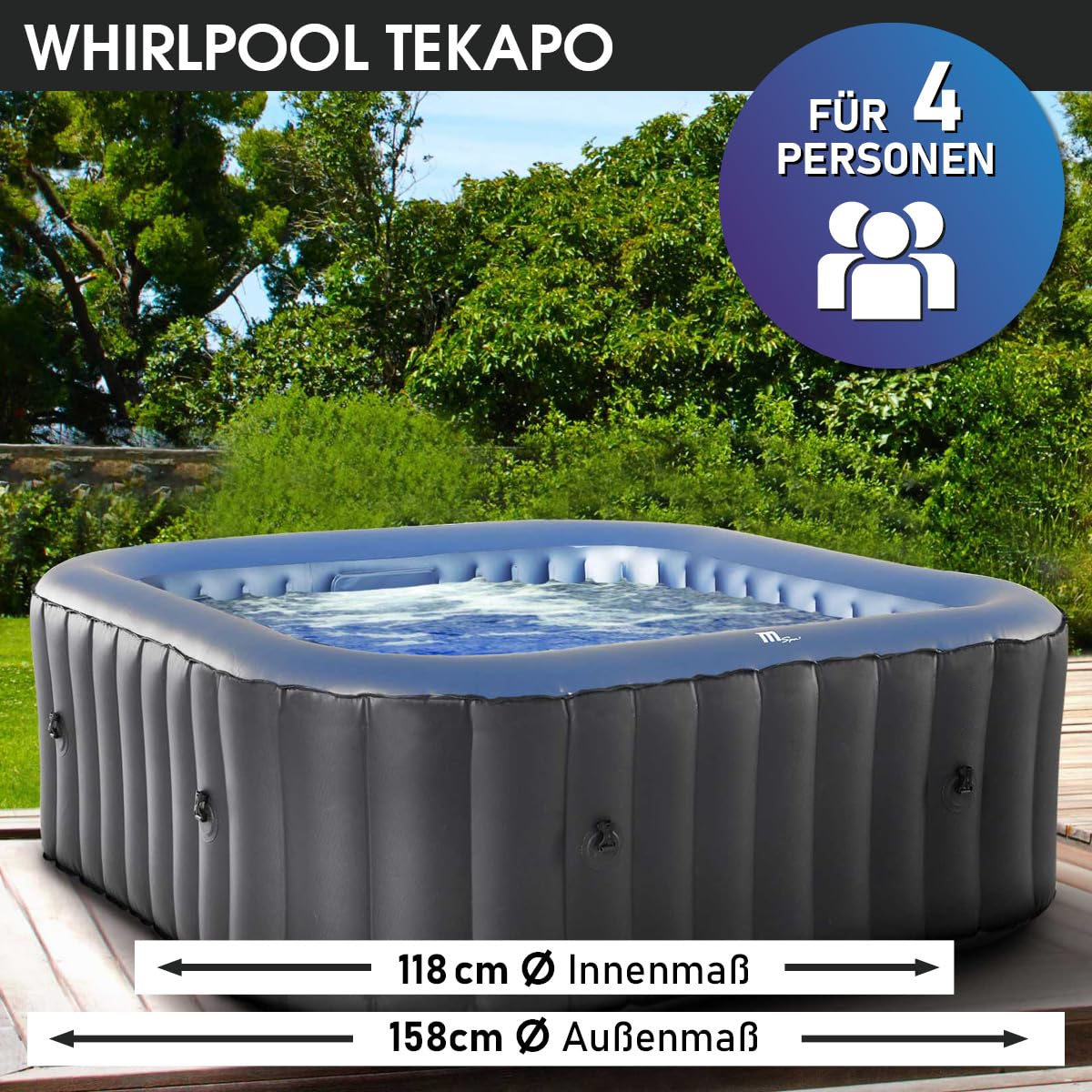 BRAST Whirlpool aufblasbar MSpa | 4-8 Personen | viele Modelle rund und eckig | Ø 125-224cm | In-Outdoor Pool | bis zu 144 Massagedüsen | inkl. Aufblasfunktion Abdeckung Timer Heizung | Tekapo4