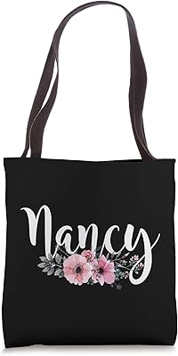Nancy Name Personalized Floral Pink Black Women Girls Gift Tote Bag