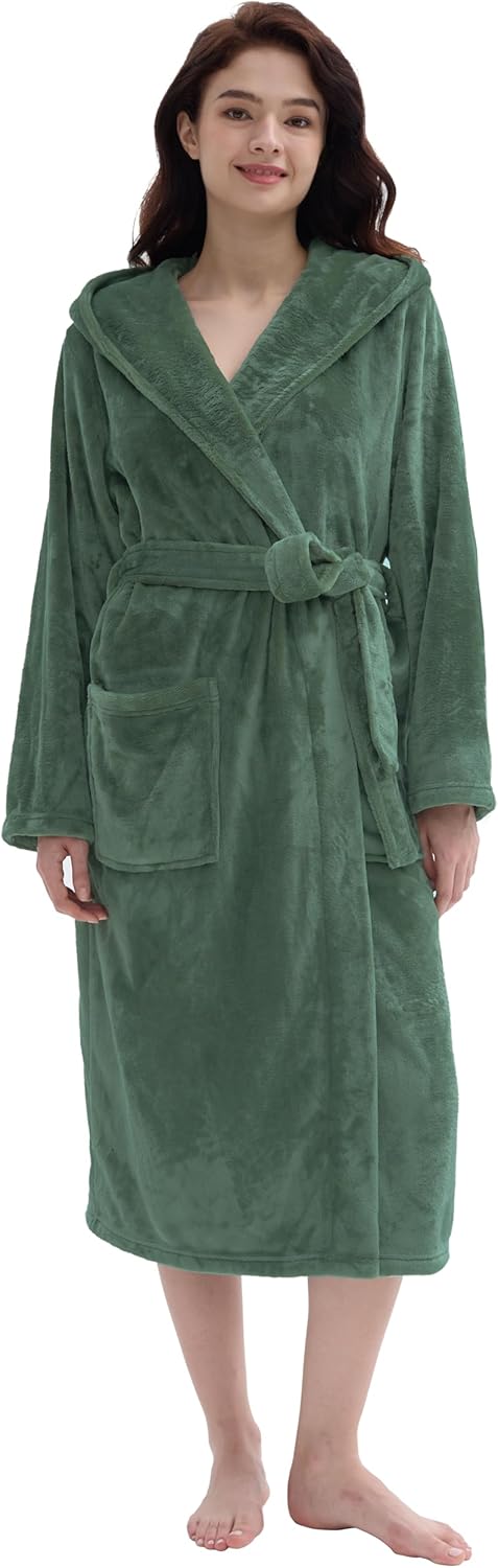 Amorbella Premium Plush Robe for Women Long Fluffy Fleece Robe Winter Warm Bathrobe with Pockets