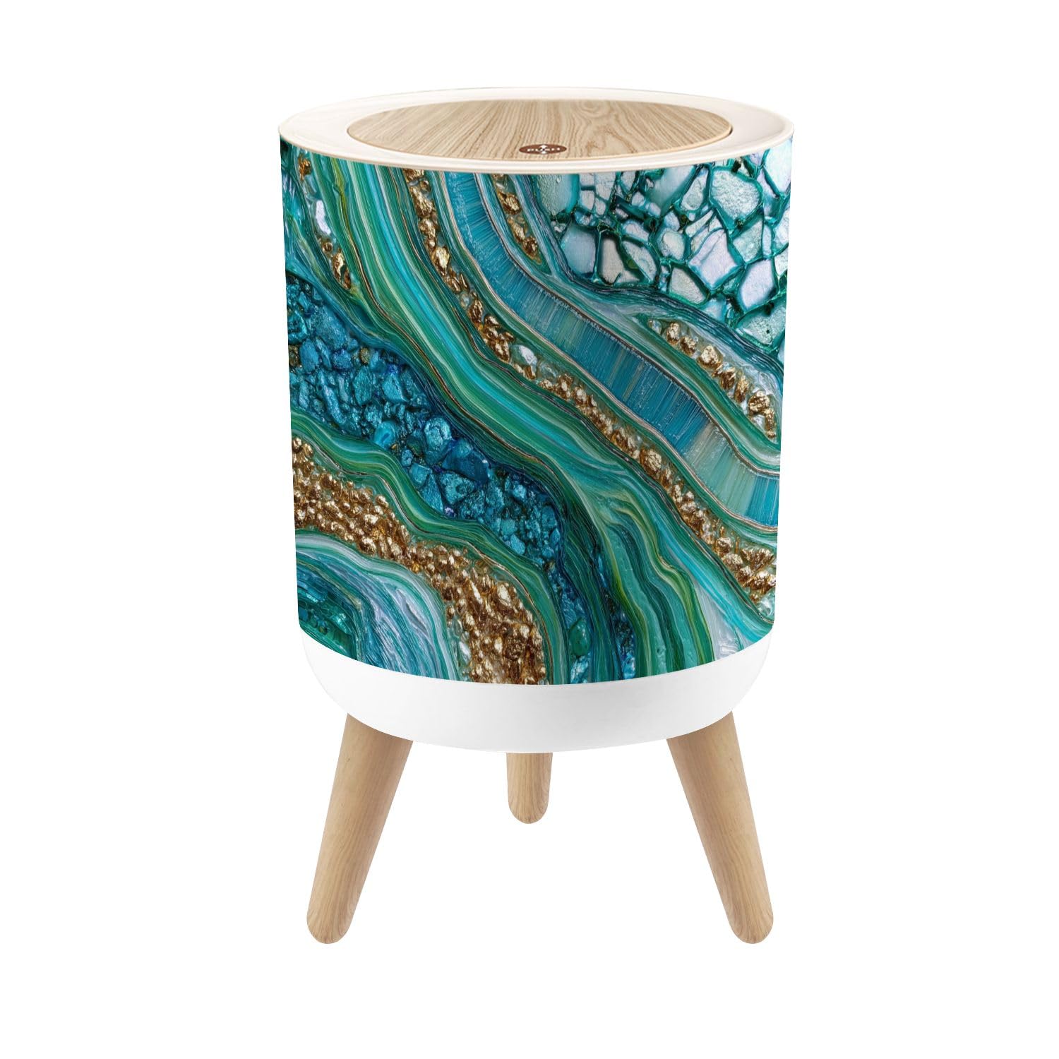 Small Trash Can with Lid Nursery Print for Playroom Kids Baby Bedrooms Round Press Top Garbage Can with Legs Trash Bin Waste Basket for Kitchen Bedroom Bathroom 7L/1.8 Gallon