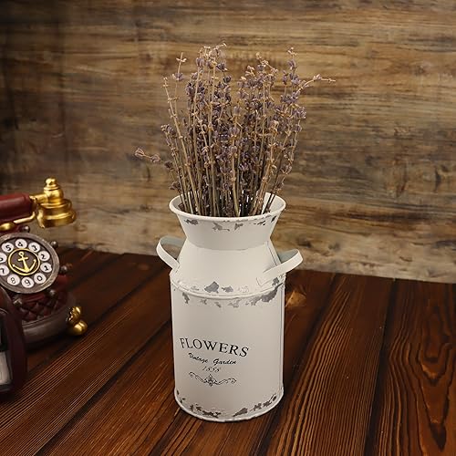 Miniatura 7 de Lata de leche blanca galvanizada, jarrón retro antiguo, maceta de metal, rústico, vintage, primitivo, soporte para flores, planta de campo para