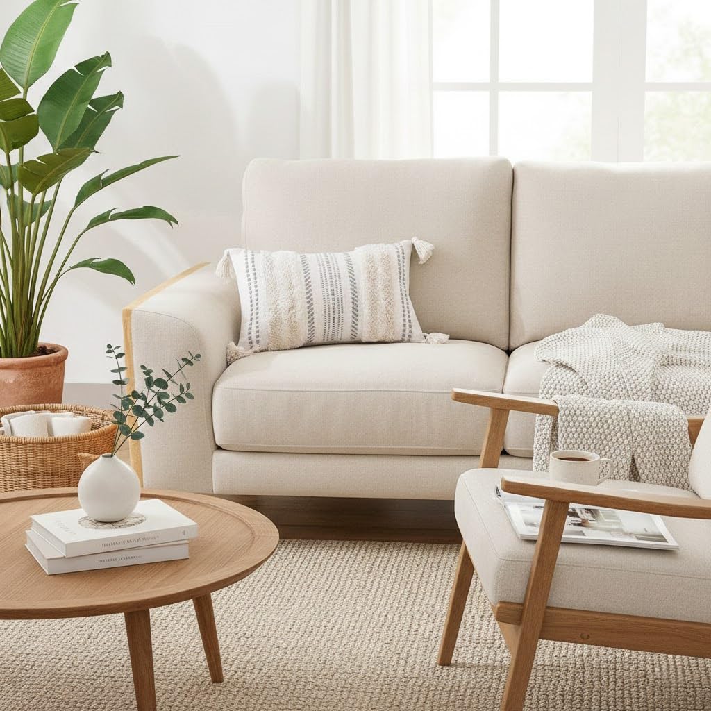 Set di 2 federe decorative per cuscini lombari in stile bohémien, per letto e camera da letto, federe in tessuto trapuntato, 30 x 50 cm, beige
