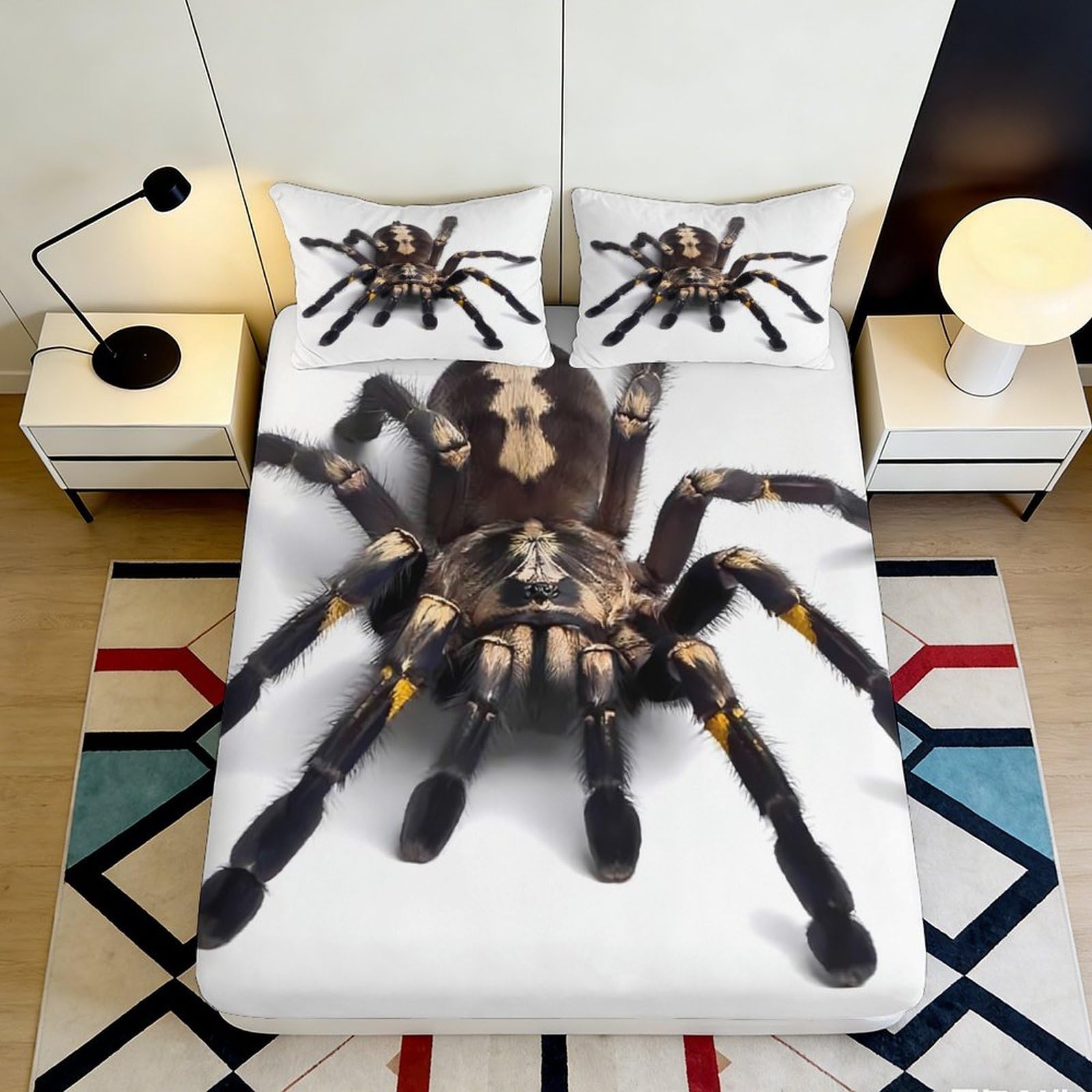 3D Printed Realistic Tarantula Fitted Sheet Microfiber Soft Anti-Slip Spider Bed Cover for Bedroom Dorm Mattress Decoration Easy Care 90x200x25cm