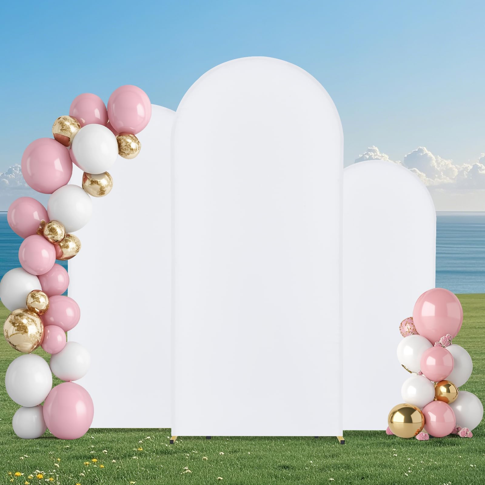 VEVOR Support de Fond Arche de Mariage, Lot de 3, Support Stable Métal, 1805 mm, 1500 mm, 1205 mm, avec Barre Transversale de Châssis Doré, Housse en Tissu, pour Anniversaire, Célébration, Cérémonie