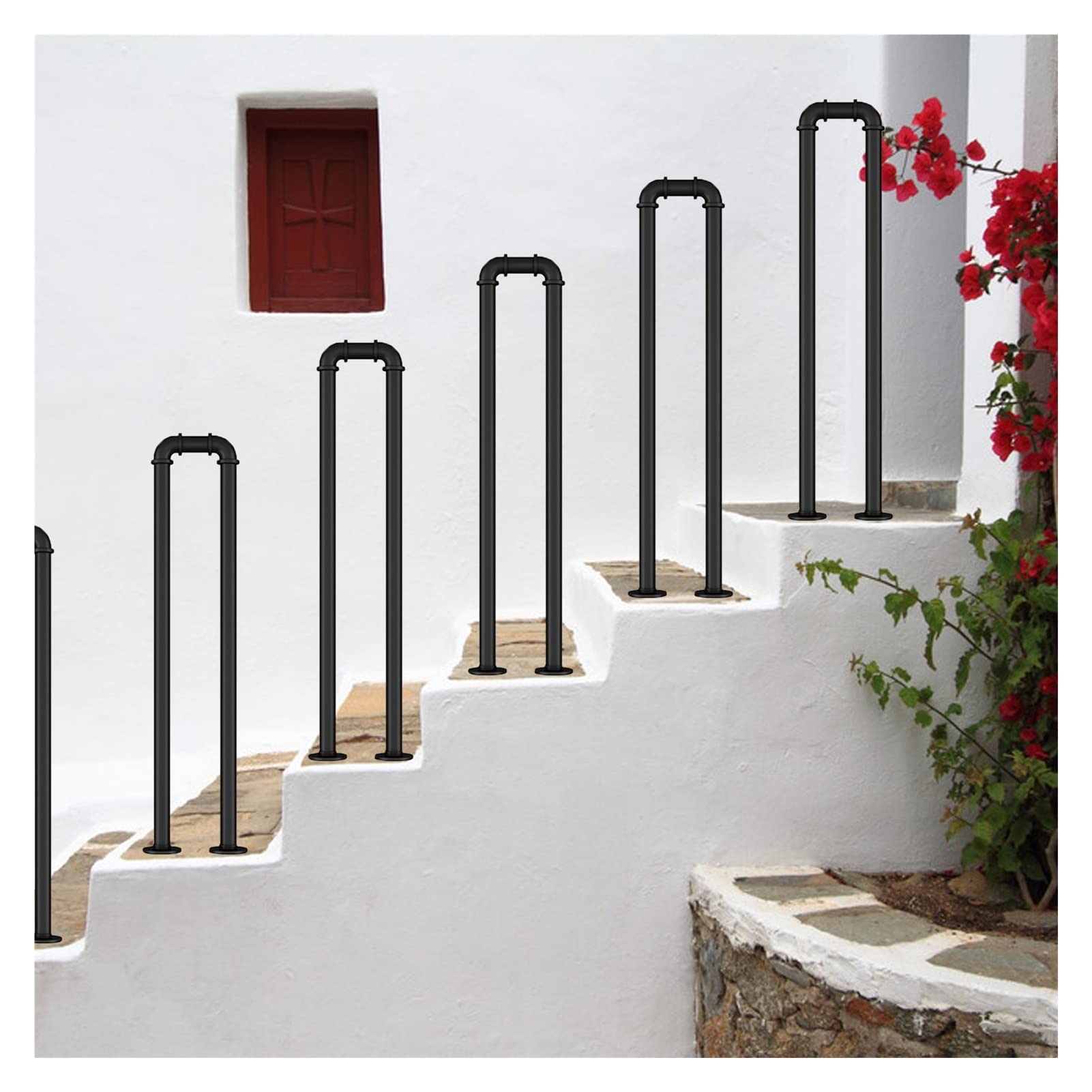 Meiiron Staircase Handrails for Indoor Outdoor Steps, U-Shaped Wrought Iron Handrail for Stair, Stairs Porch Deck Hand Rail Home Decoration Stair Railing(1 Pcs) (Color : Black, Size : 75cm(29.5"))