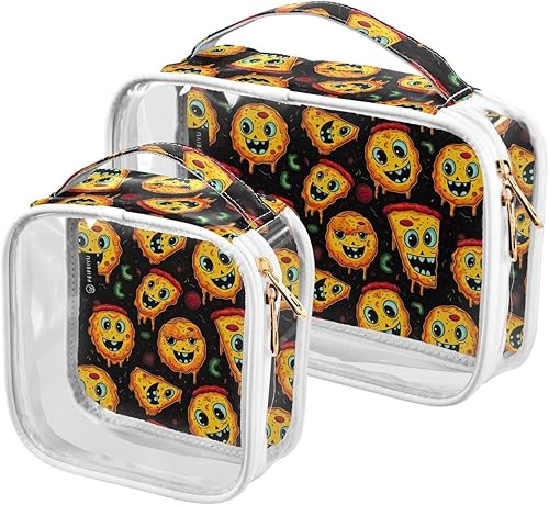 Miniatura 2 de Funny Faces Pizza Clear Toiletry Bag for Traveling,2 Pack Makeup Cosmetic Bag with Zipper,Travel Bag for Toiletries,Travel Essentials 21214946