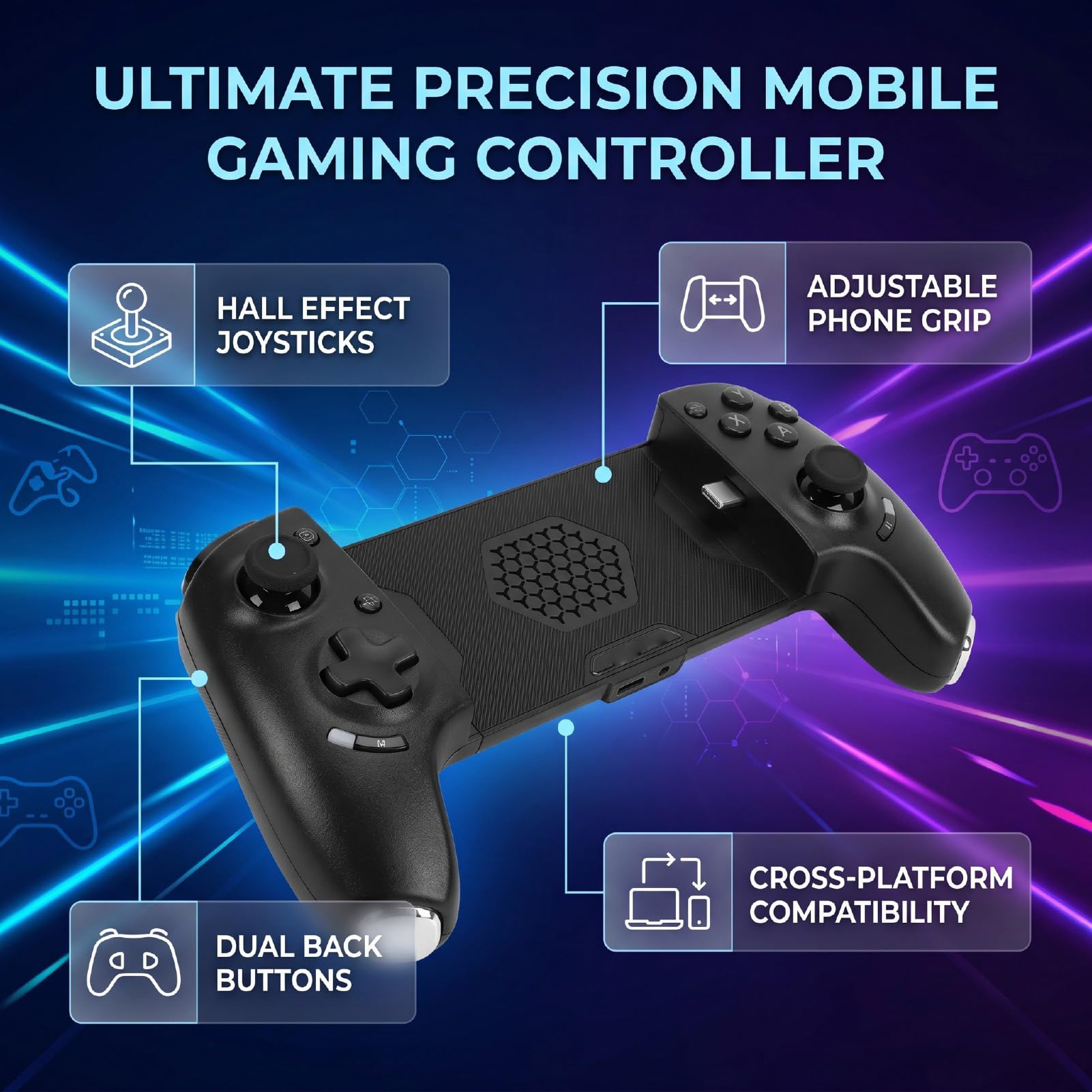 Fabater Controller di Gioco Mobile USB C con Robusti Anelli per Joystick in Metallo per Giochi Competitivi su Smartphone e