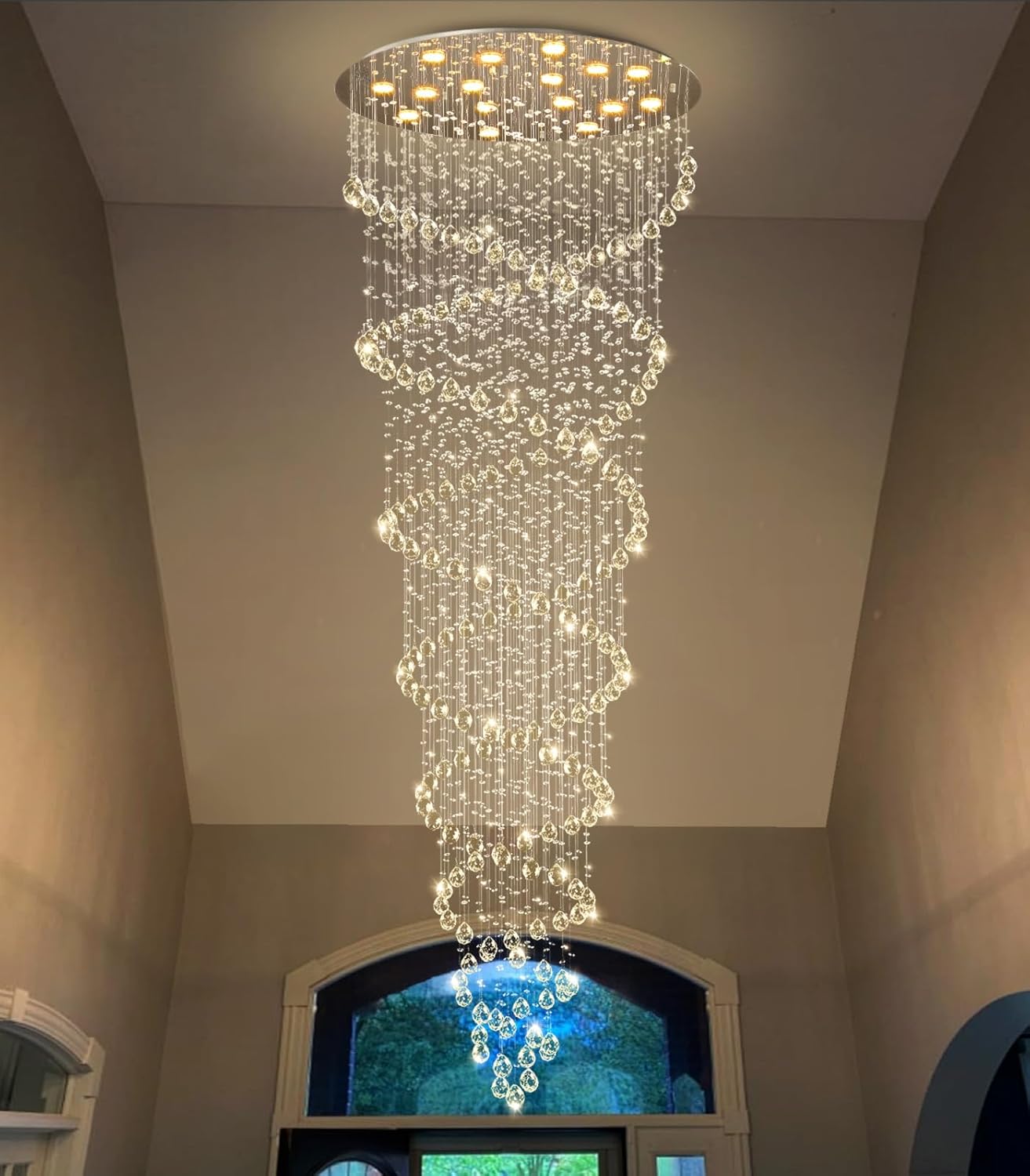 D40” x H120” Modern Large Crystal Chandelier for Foyer Raindrop – B0FJDKHDQQ