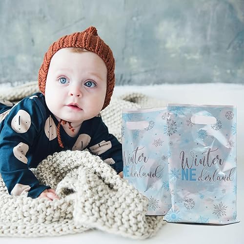 Miniatura 5 de 100 bolsas de regalo de invierno decoraciones de baby shower bolsas de plástico de copo de nieve para invierno recuerdos de fiesta congelados bolsas
