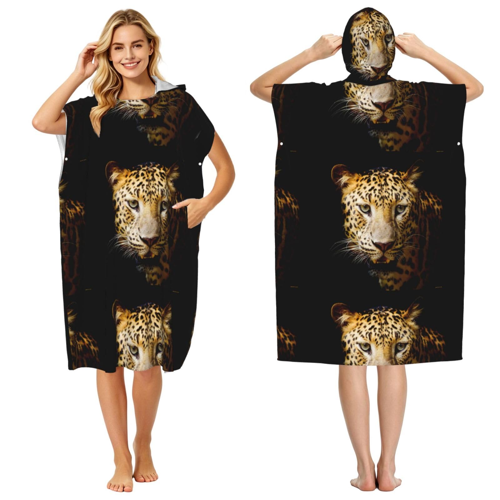 Poadnly Animal Cheetah, Adult Hooded Beach Towel 90 x 110 cm,Changing Bath Robe, Surf Poncho Towel For Women Men