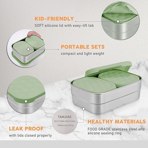 Miniatura 3 de Recipientes de acero inoxidable para niños  Recipientes pequeños para alimentos fáciles de abrir a prueba de fugas con tapas de silicona, lonchera