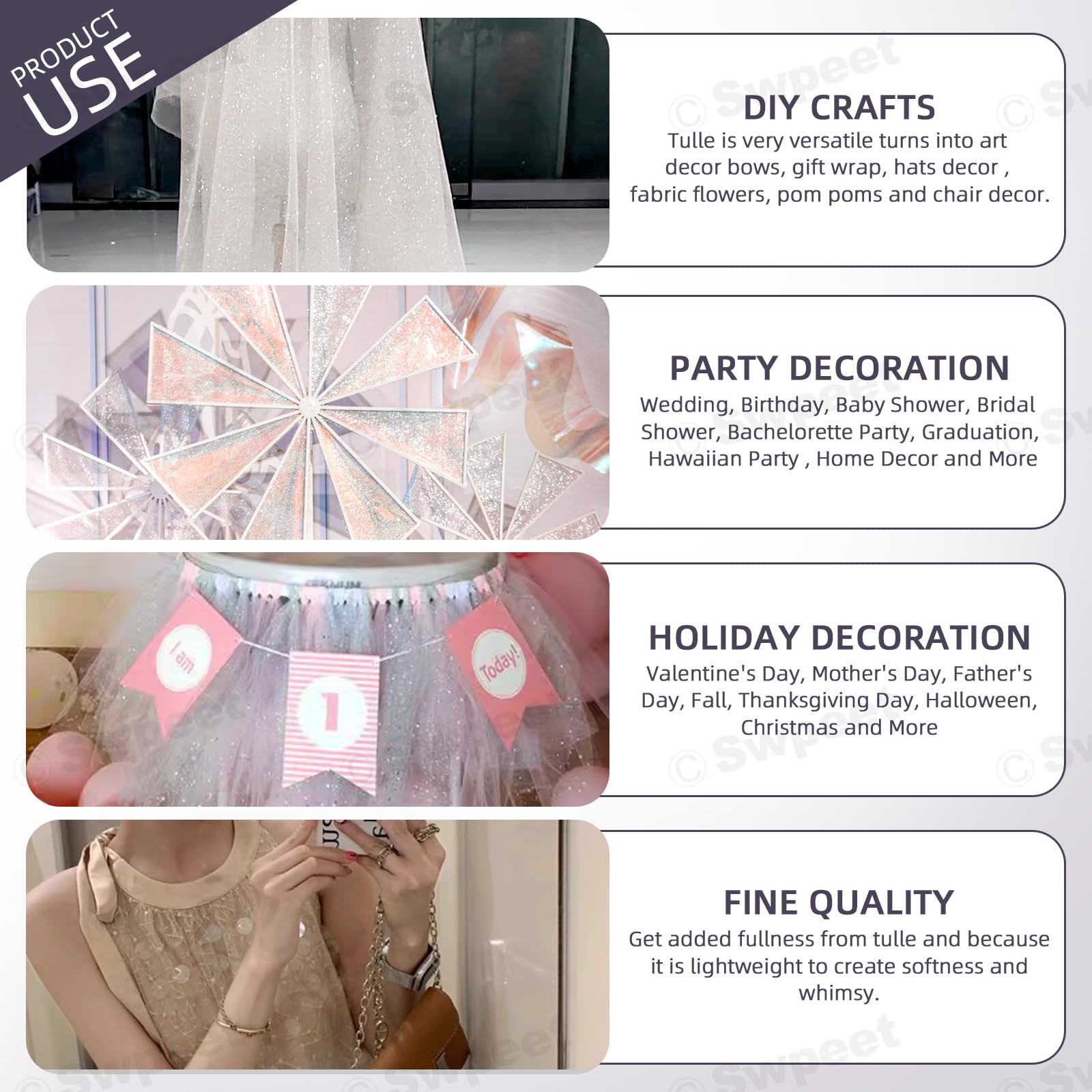 Swpeet 15,5 cm bij 50 meter zwakgele glitter tule stoffen rol, stoffen spoel sprankelend tule lint, netten polyester spoel voor doe-het-zelf verjaardagsfeestje bruiloft decoraties kerst ambachtelijke