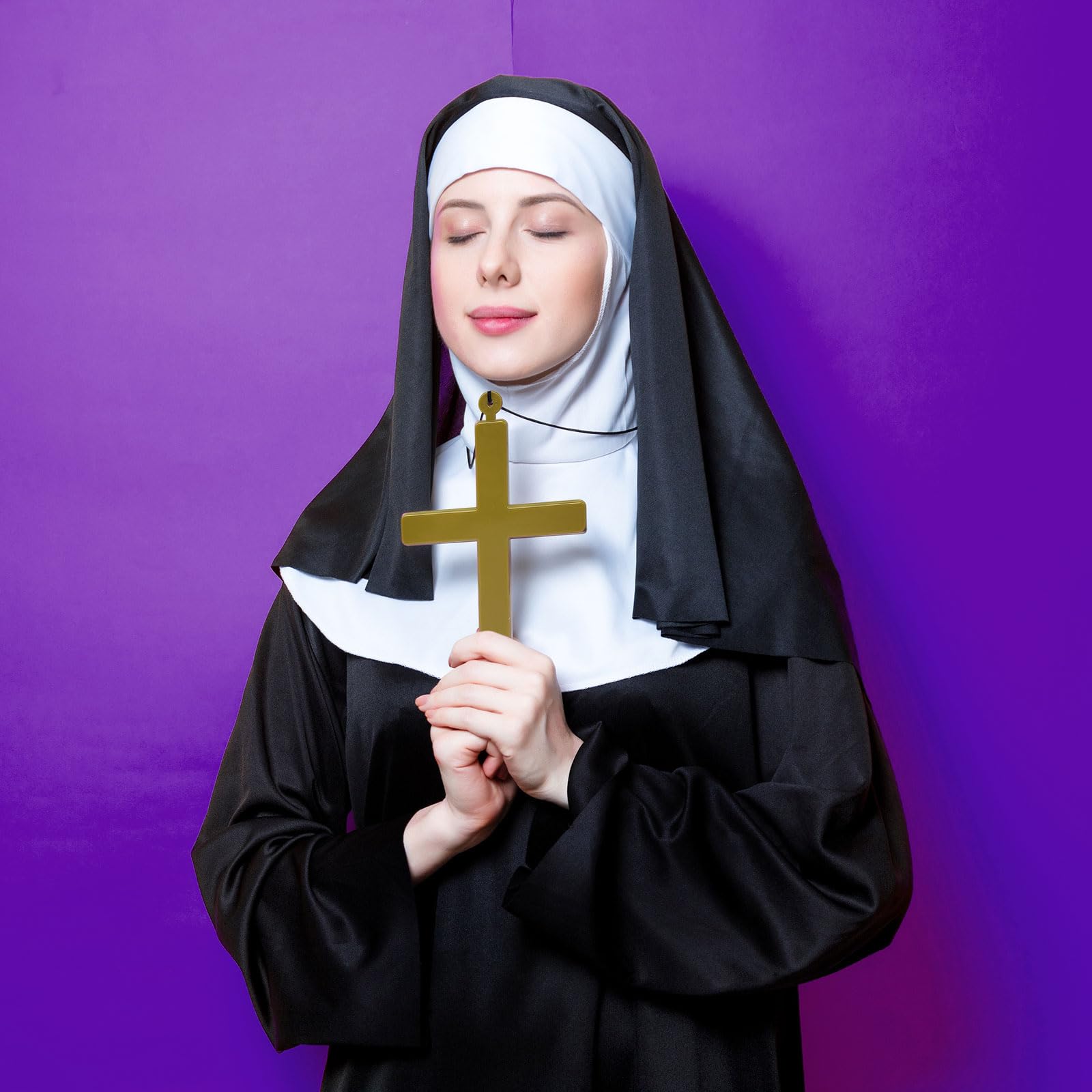 SAIIURV 4 Pieces Cross Necklace Gold Plastic Crucifix Cross Pendant Nun Costume Accessory Halloween Fancy Dress Accessories (4 pcs) - Image 3