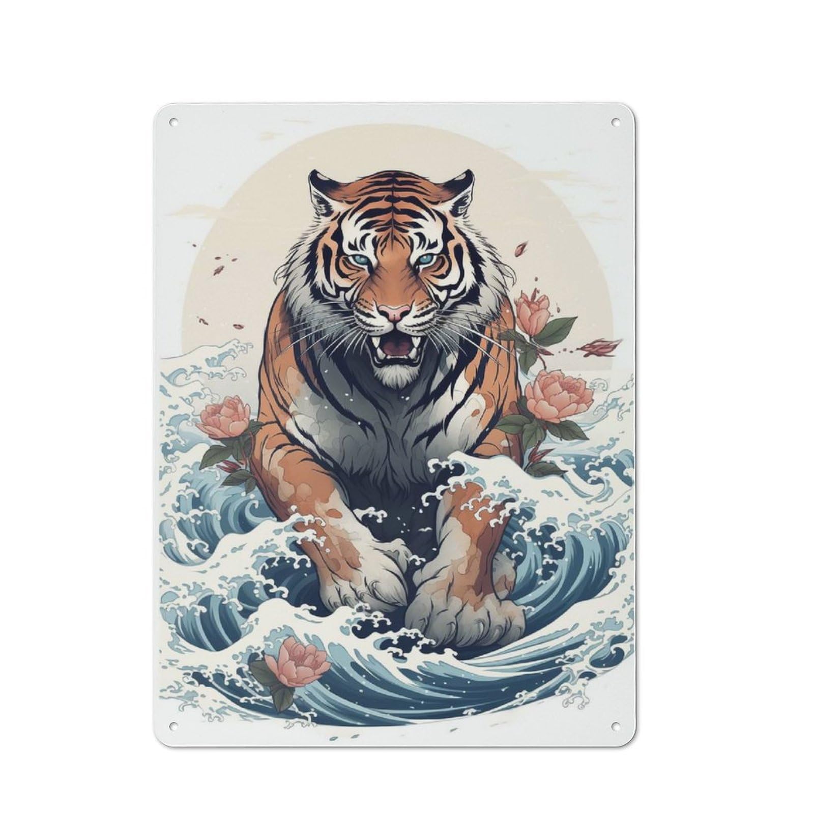 Junmoney Style-13 Modern Vintage Lion In The Great Wave Office Metal Sign 40X30cm, Creative Space Decor For Hobby Room, Office, Lounge Or Living Room