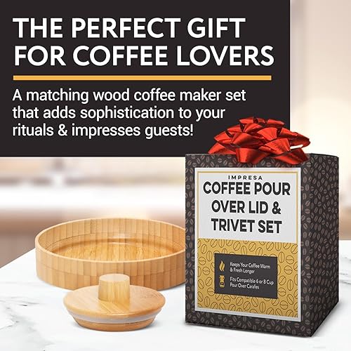 Miniatura 7 de IMPRESA Juego de funda para cafetera y salvamanteles de madera, compatible con 6 tazas y 8 tazas de Chemex, soporte para máquina de vidrio y tapa