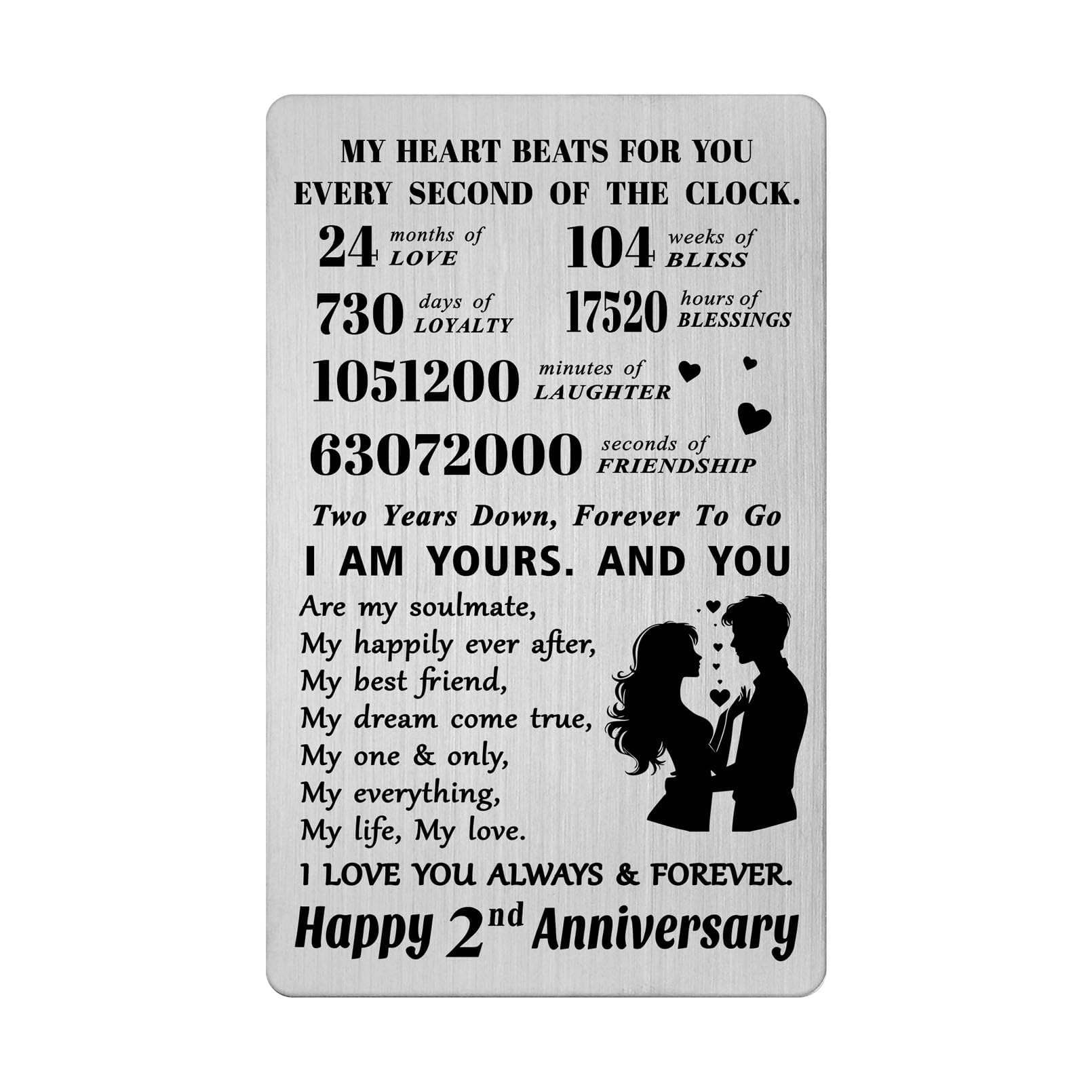 LGQDYMZ 2nd 2 Year Wedding Anniversary Card Gifts - 2 Year Happy Anniversary Romantic Gifts for Him Her - Two Second Year Wedding Wallet Card Presents