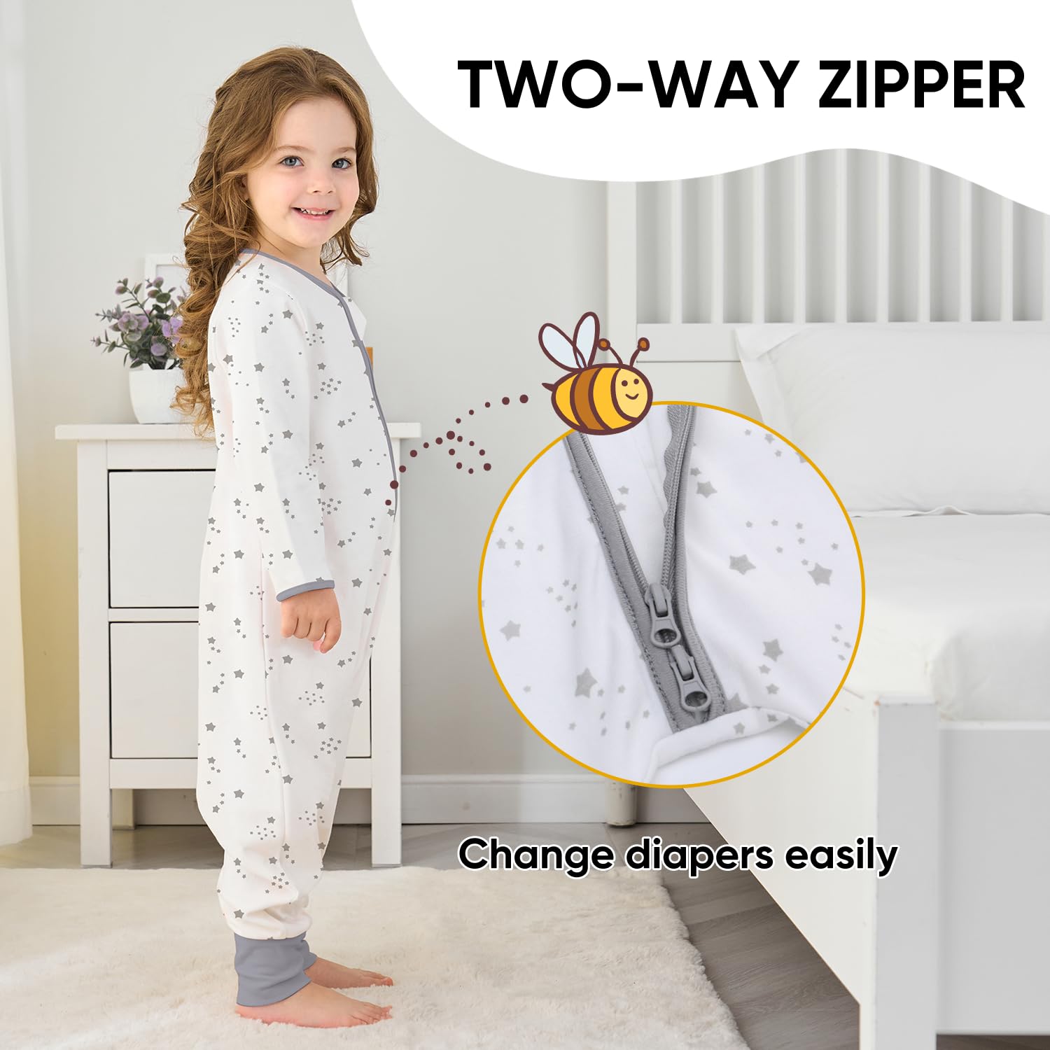 Miracle Baby Sacco nanna estivo con piedi, 0,5 Tog, 100% cotone, per bambini, con maniche, per ragazzi e ragazze, 65-105cm