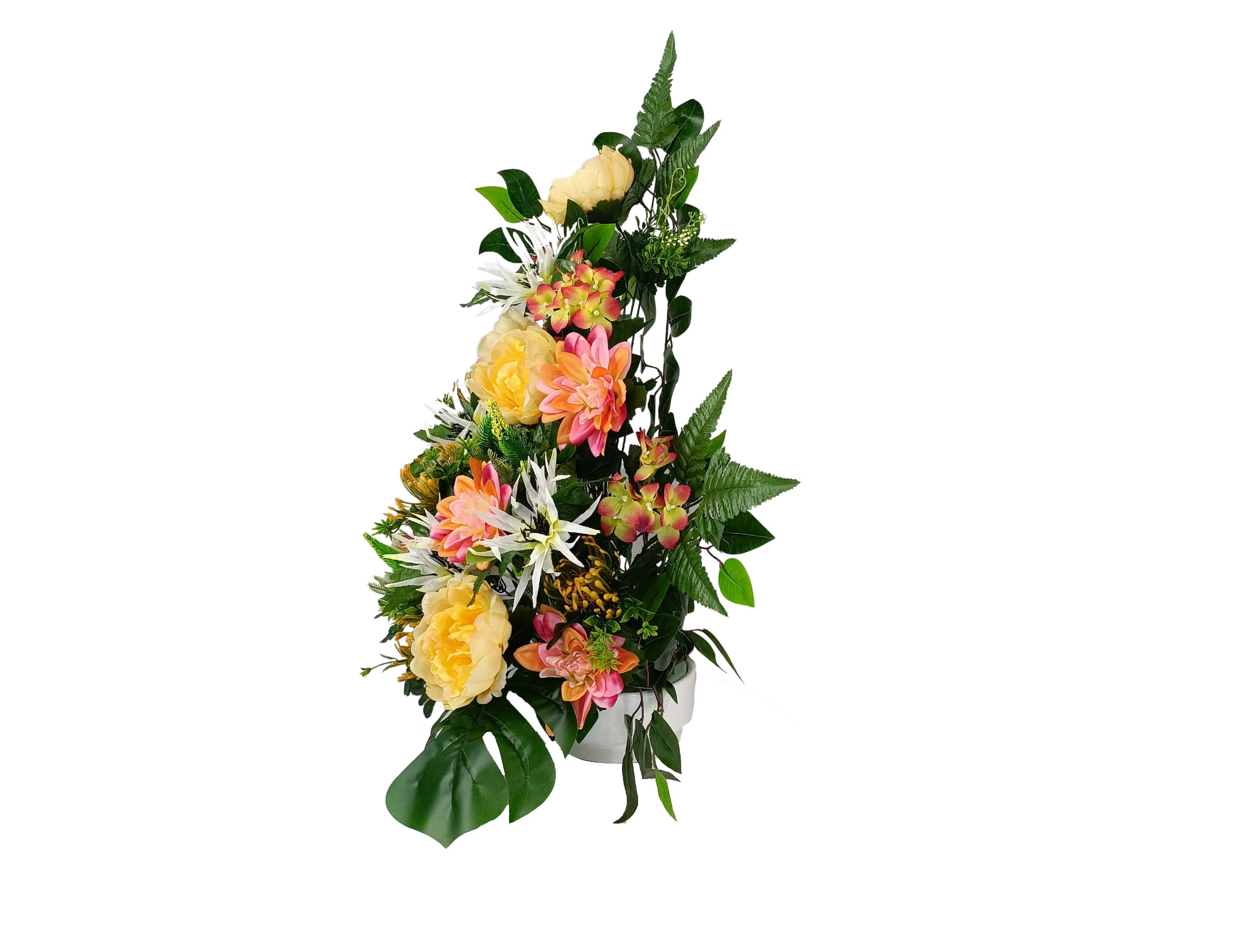 DRW Centro de Flores Artificiales para Cementerio Iglesias Bodas Centro de Flores para los Santos Rosa Amarillo y Beige 75x55 cm