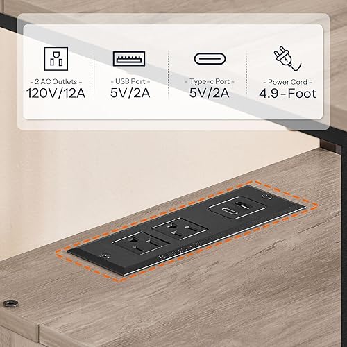 Miniatura 4 de HOOBRO Mesa auxiliar con estación de carga, mesita de noche con 2 cajones, puertos USB y tomas de corriente, mesita de noche para espacios pequeños,