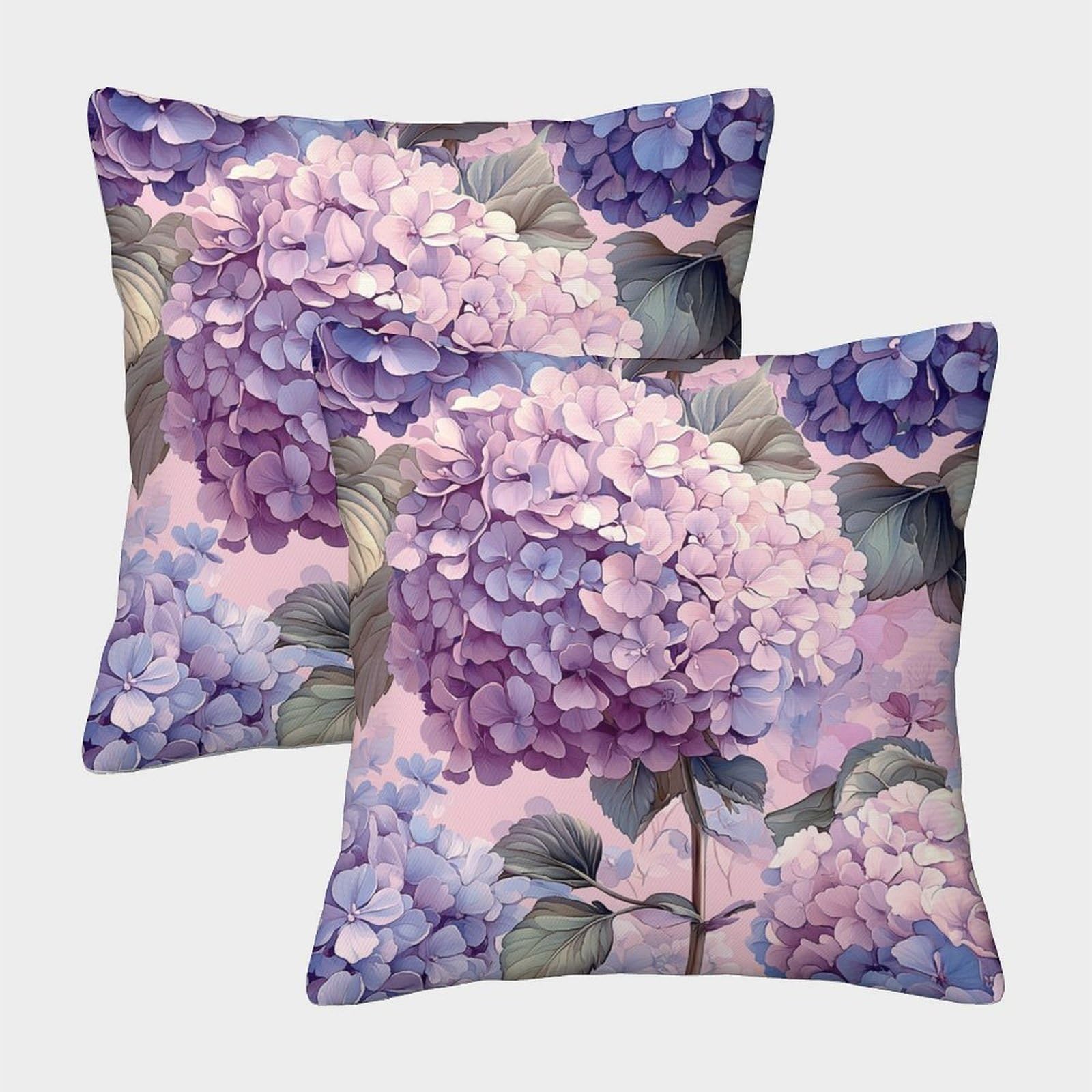 kaiyun 2 Pack Pastel Hydrangea Print 3D Image Cute Kawaii Style Printed Single-sided Cushion Cover 45x45cm