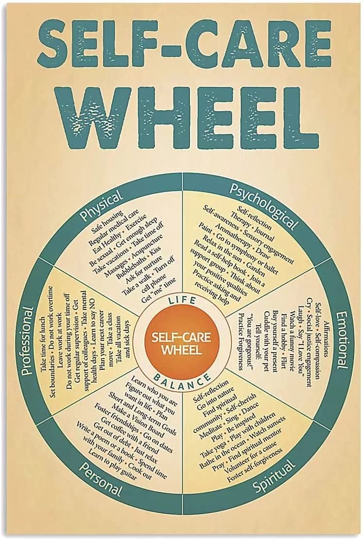 rayprint Self Care Wheel Infographic Metal Sign Vintage Room Decor MentalKnowledge Posters Home Club Office Wall Decor 12x16 Inches