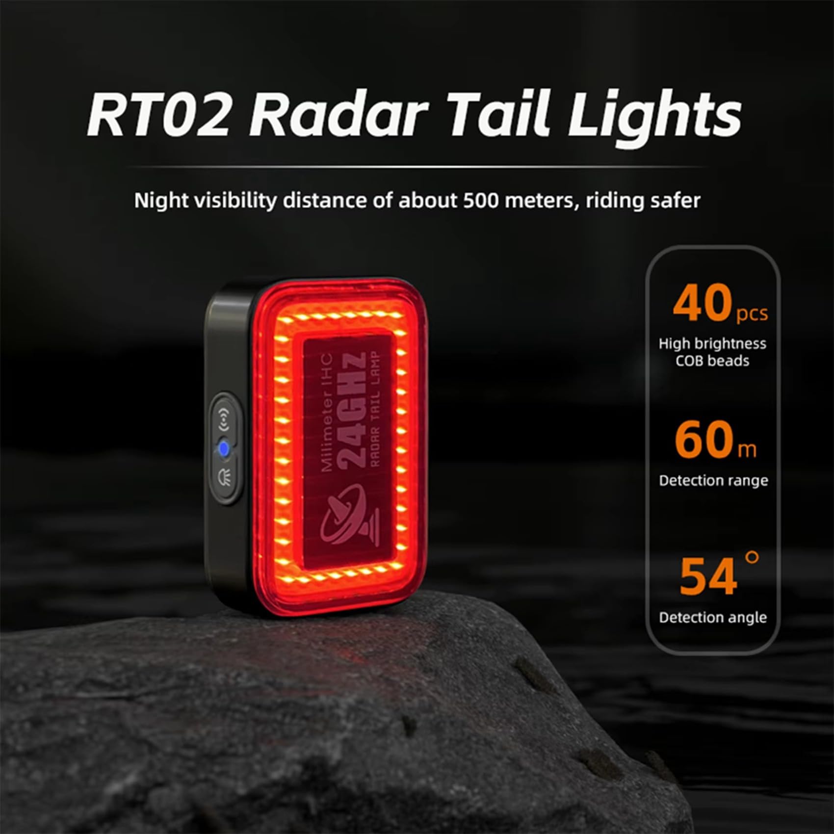 2X Luce Posteriore per Bicicletta con Radar da 24 GHz, Sensore Intelligente, Luce di Avvertimento per Bicicletta, Luce LED Impermeabile IP64, Accessori per Bici