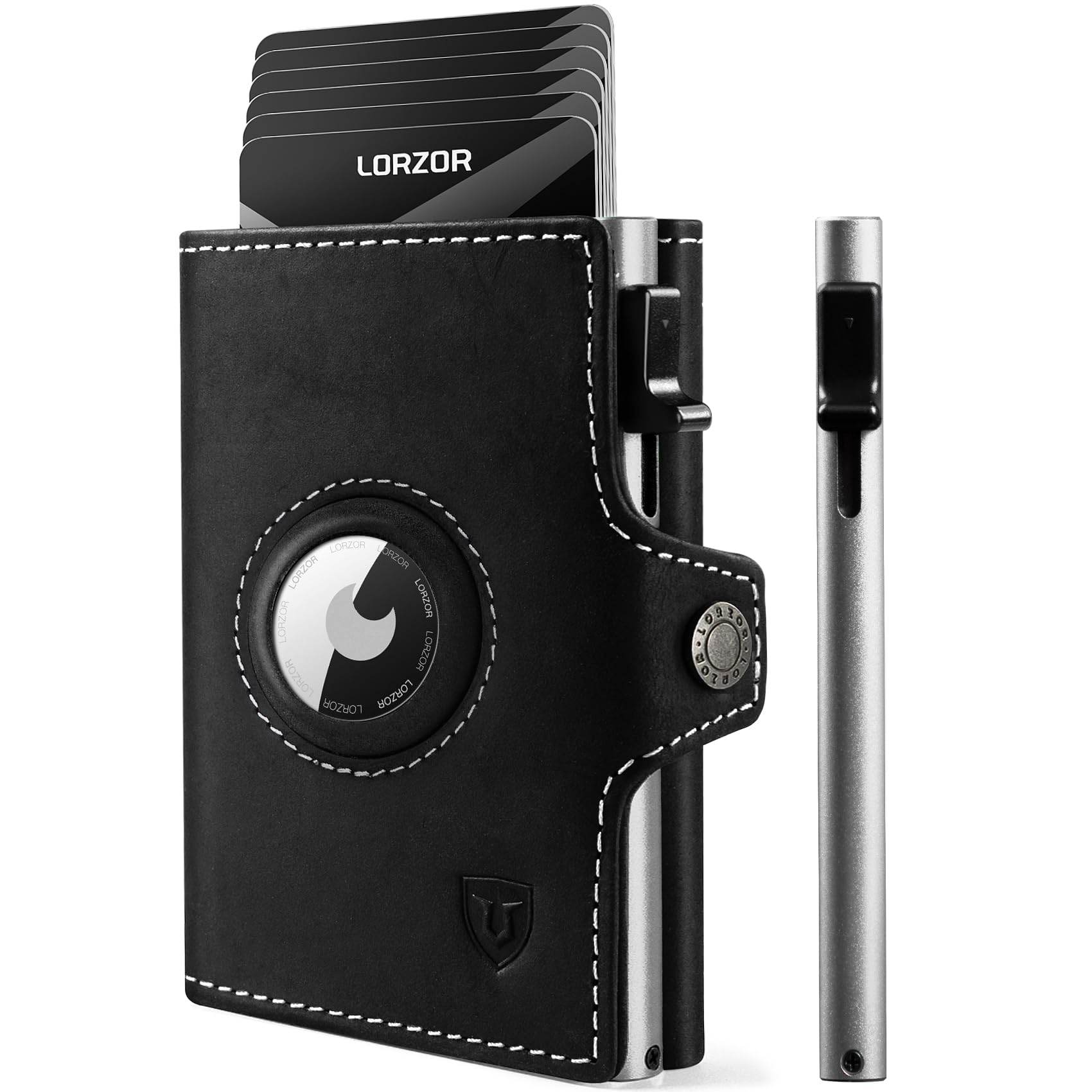 LORZOR® Airtag Wallet, Slim Wallet mit Münzfach, Portmonee Herren aus echtem Leder, RFID Blocker Portemonnaie, kartenetui Herren Platz für 10 Karten, Geldbeutel für Männer