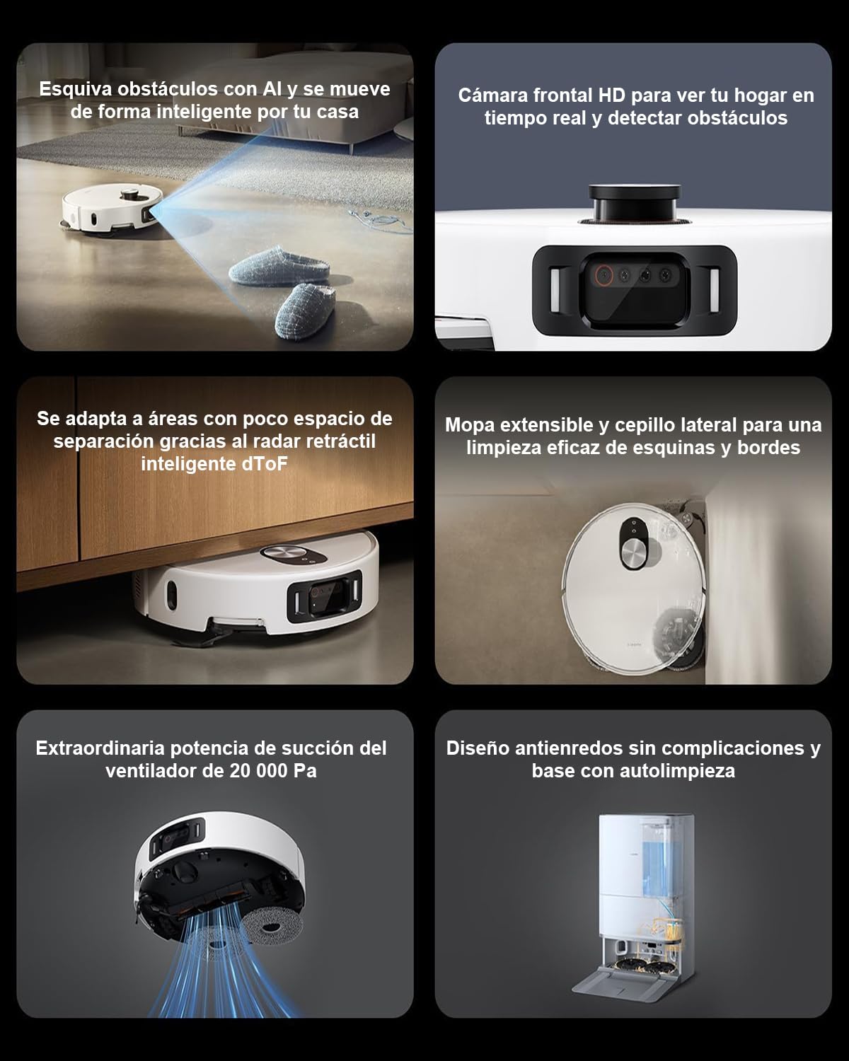 XIAOMI Robot Vacuum 5 Pro - Robot Aspirador y Fregasuelos Inteligente, 20 000 Pa,Videollamada Unidireccional en Alta Definición,Radar Inteligente,Limpieza Profunda de Polvo, Pelo y Migas