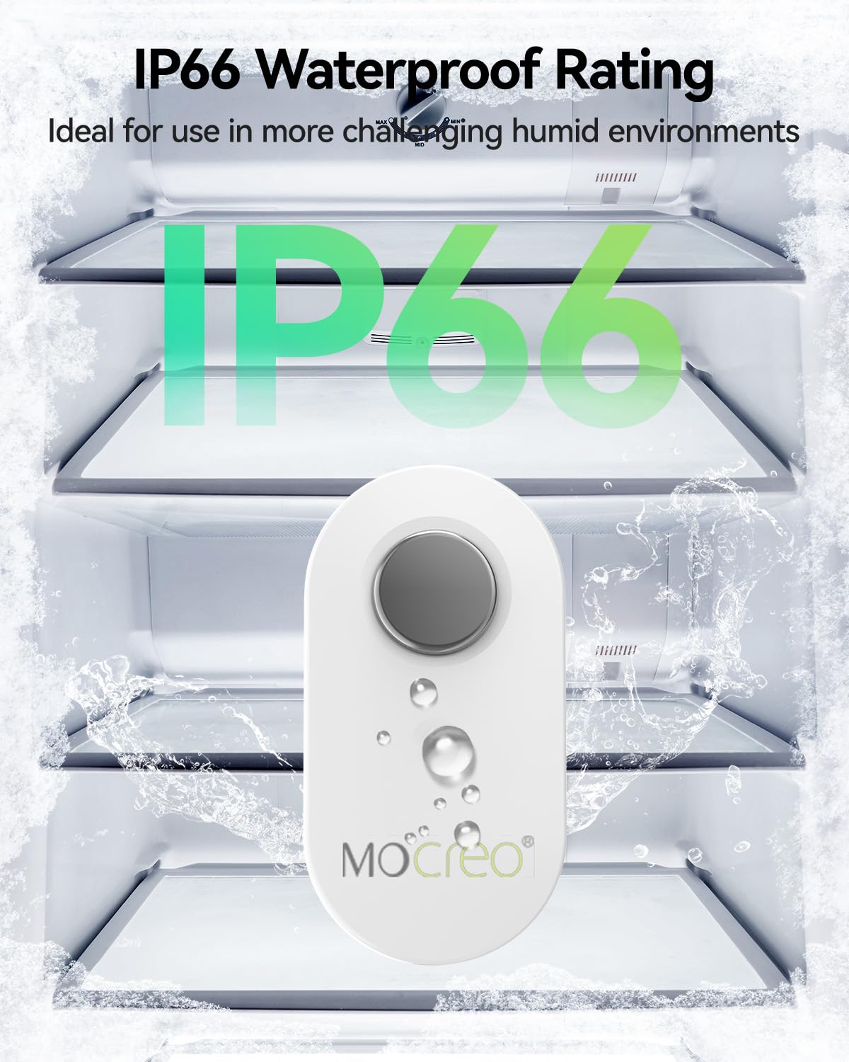 MOCREO Termómetro remoto WiFi para congelador, 1/3 milla de largo alcance, IP66 impermeable, alerta de correo electrónico de aplicación, con concentrador de monitor digital, 2 sensores de temperatura