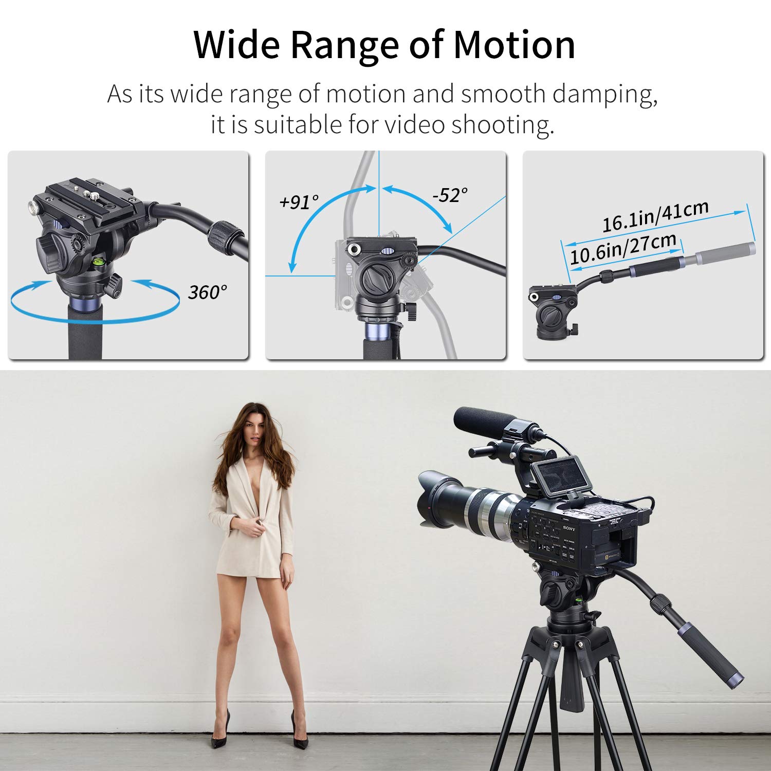 Innorel Video Camera Tripod Fluid Head- F60,Professional Drag Pan Panoramic Fluid Head With 1 4" And 3 8" Screws Sliding Plate For Dslr Cameras,Camcorders, Telescope,Monopod,Max Load 22Lbs 1