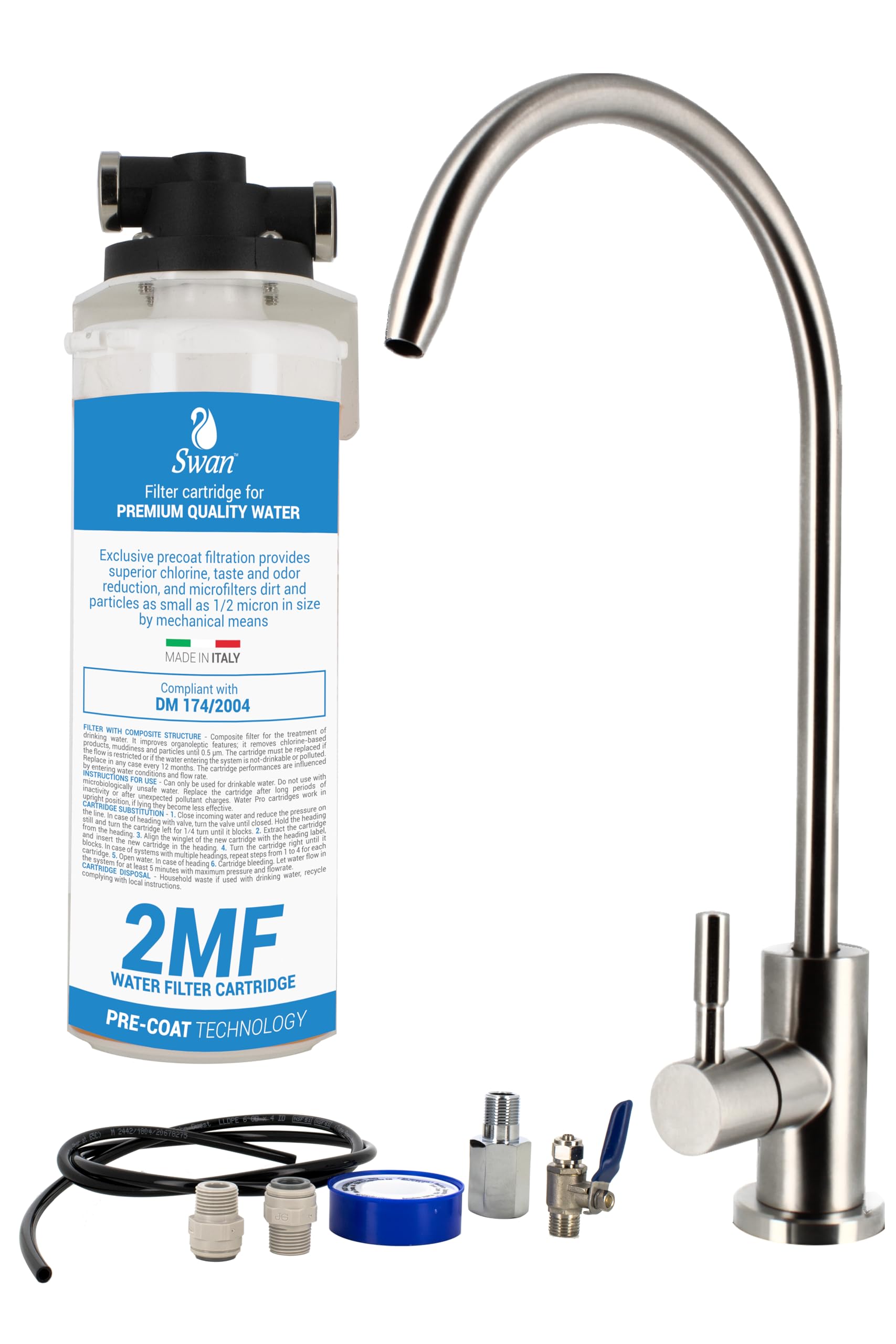 Sistema Filtraggio Acqua Sottolavello 2MF – Rimozione Cloro - Sedimenti – Testa QL1 – Kit Completo con Tubi e Raccordi – Facile Installazione