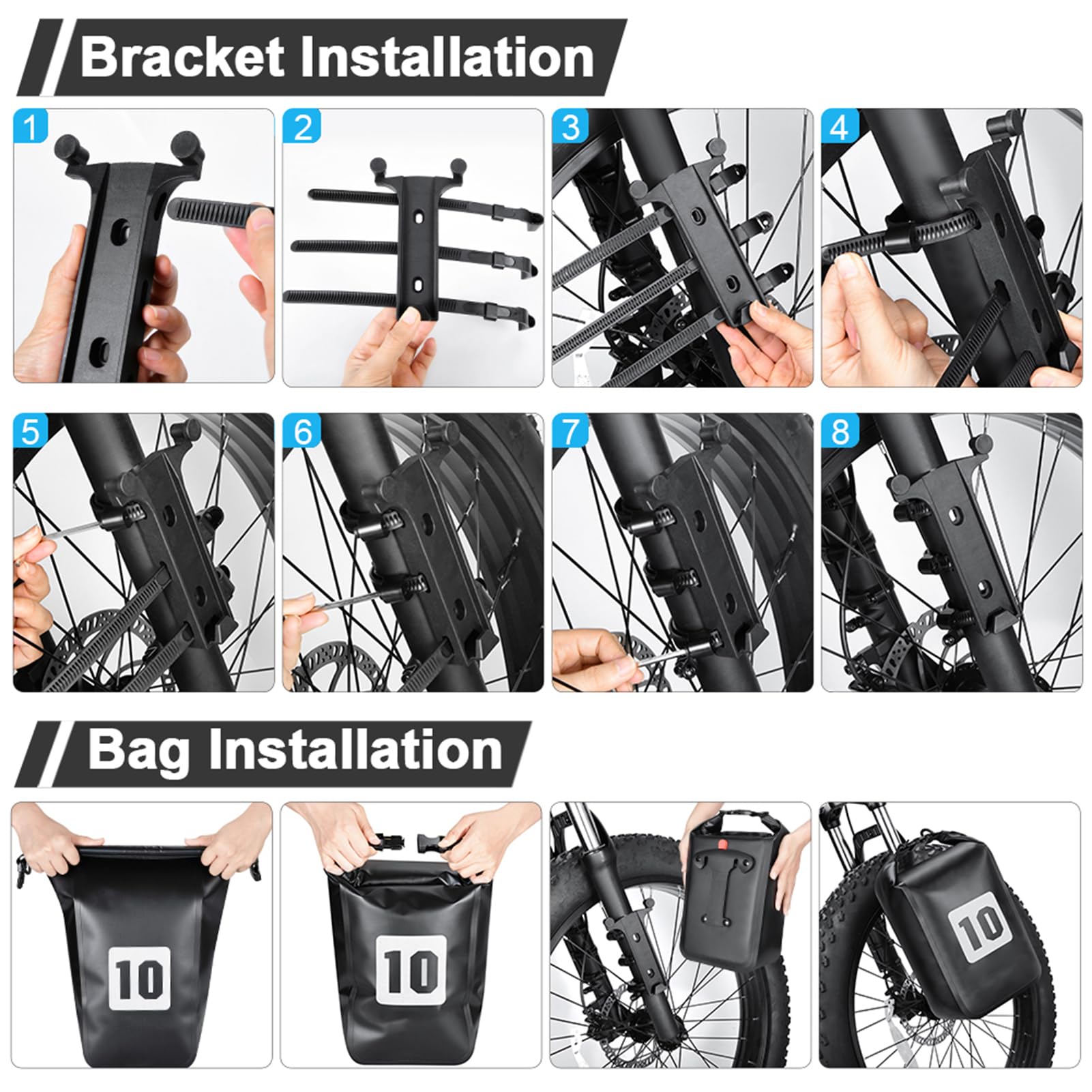 flexman Borsa per Forcella Bici da 10 Litri, Borsa Anteriore per Bici a Sgancio Rapido e Antipioggia, Borsa da Viaggio a Lunga Distanza per Mountain Bike Bici da Strada Escooter