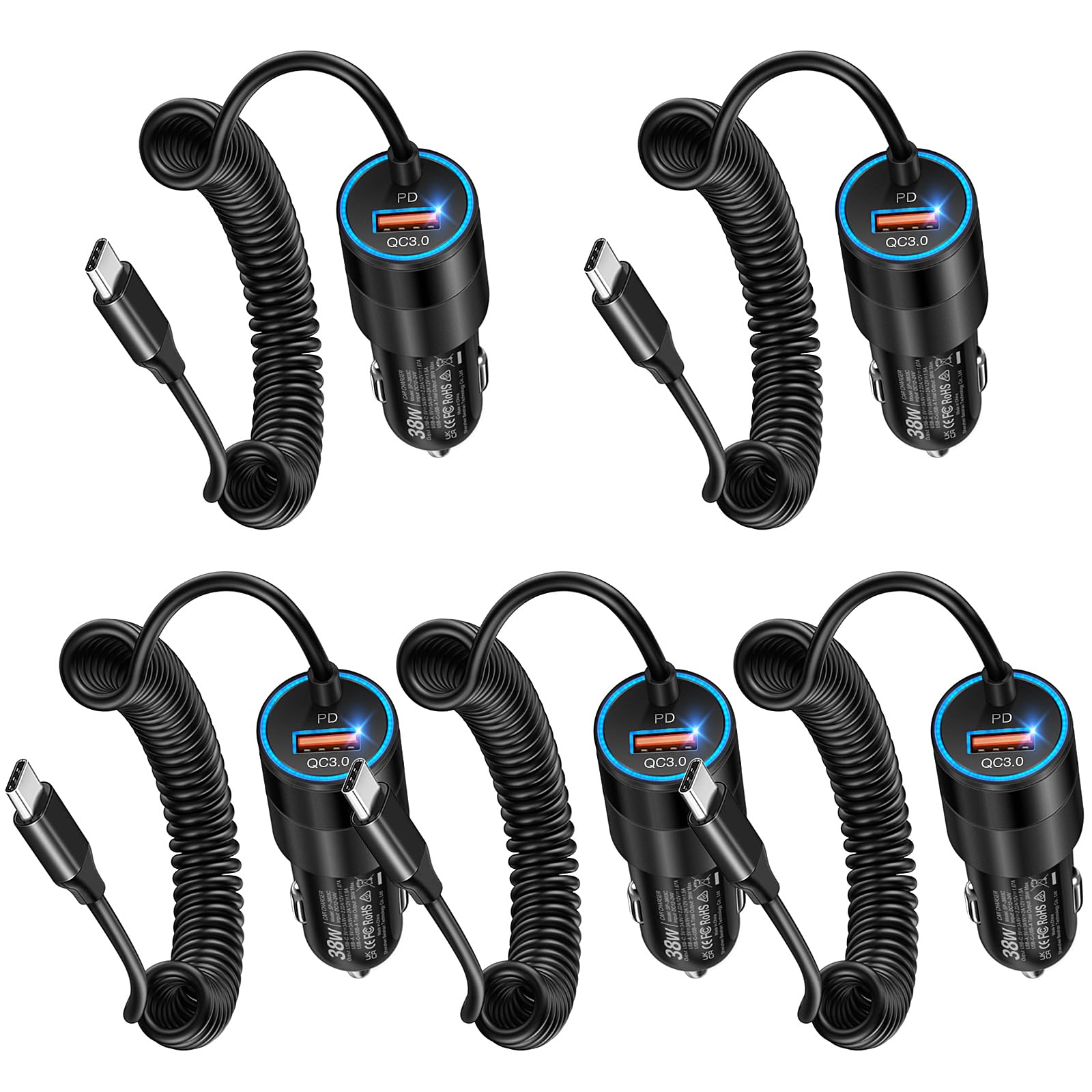 Chargeur de voiture USB C rapide pour iPhone 16 avec câble type C extensible 38W - 8