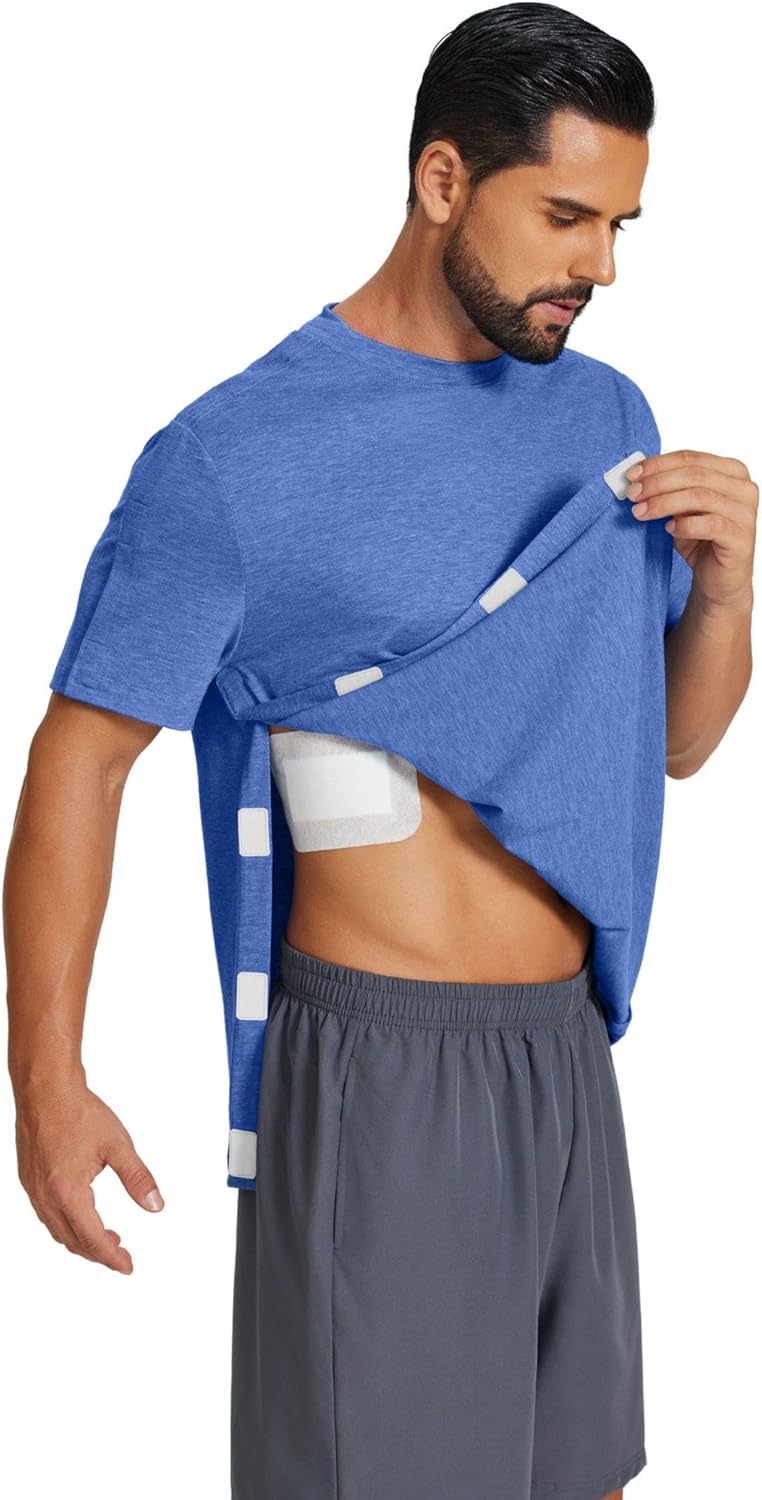 Deyeek Shoulder Post Surgery Recovery Shirts for Men Full Tear Away Short Sleeve T Shirt Adaptive Chemo Clothing - Image 2