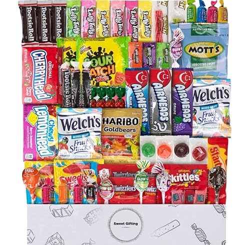 Caja de dulces surtidos (60 unidades más) fresca, deliciosa y envuelta individualmente, cesta de Pascua, incluye sartén de ferara, rollo Tootsie,