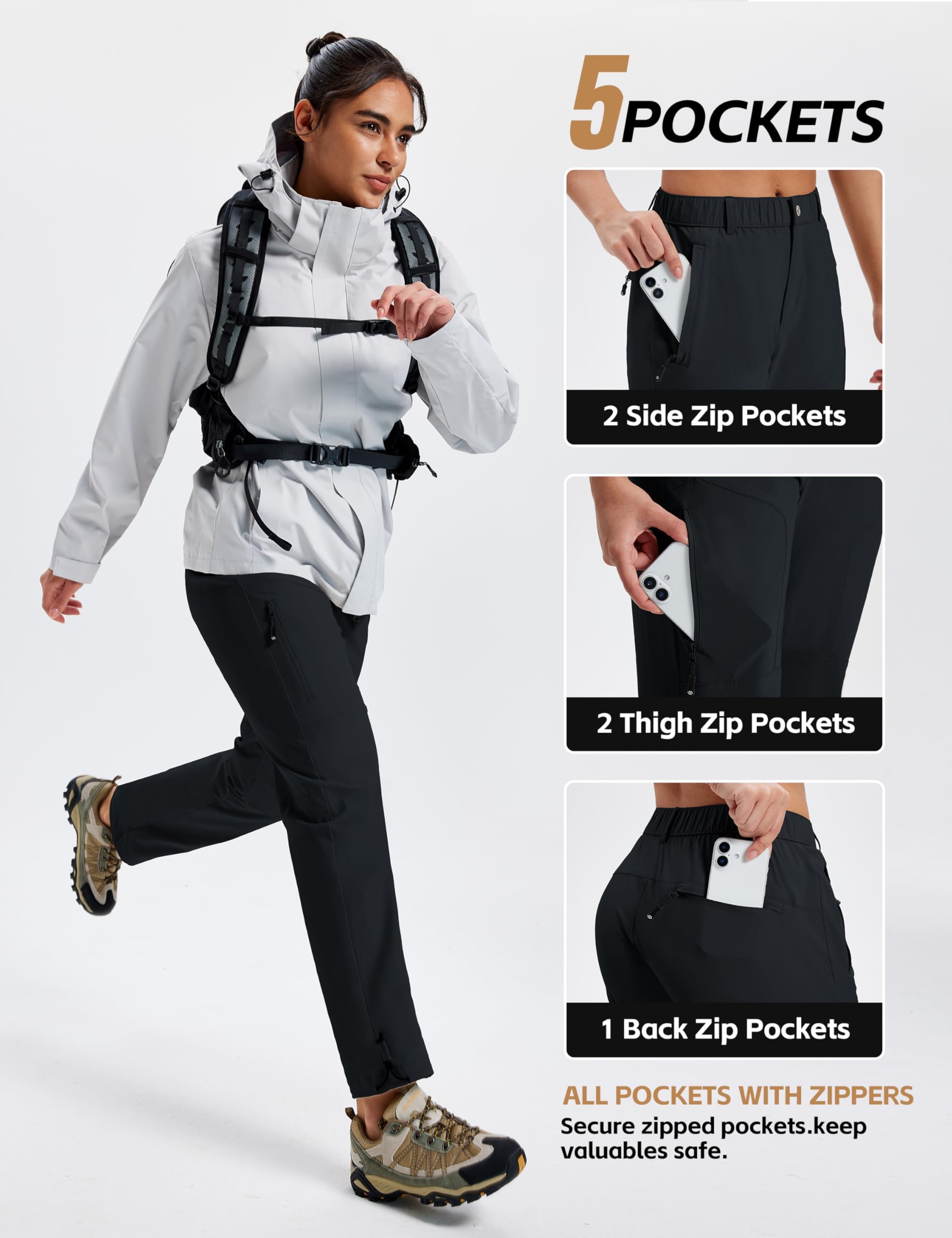 MoFiz Pantaloni da trekking da donna, ad asciugatura rapida, leggeri, con tasca, traspiranti, per attività all'aria aperta, protezione UV (S-2XL)