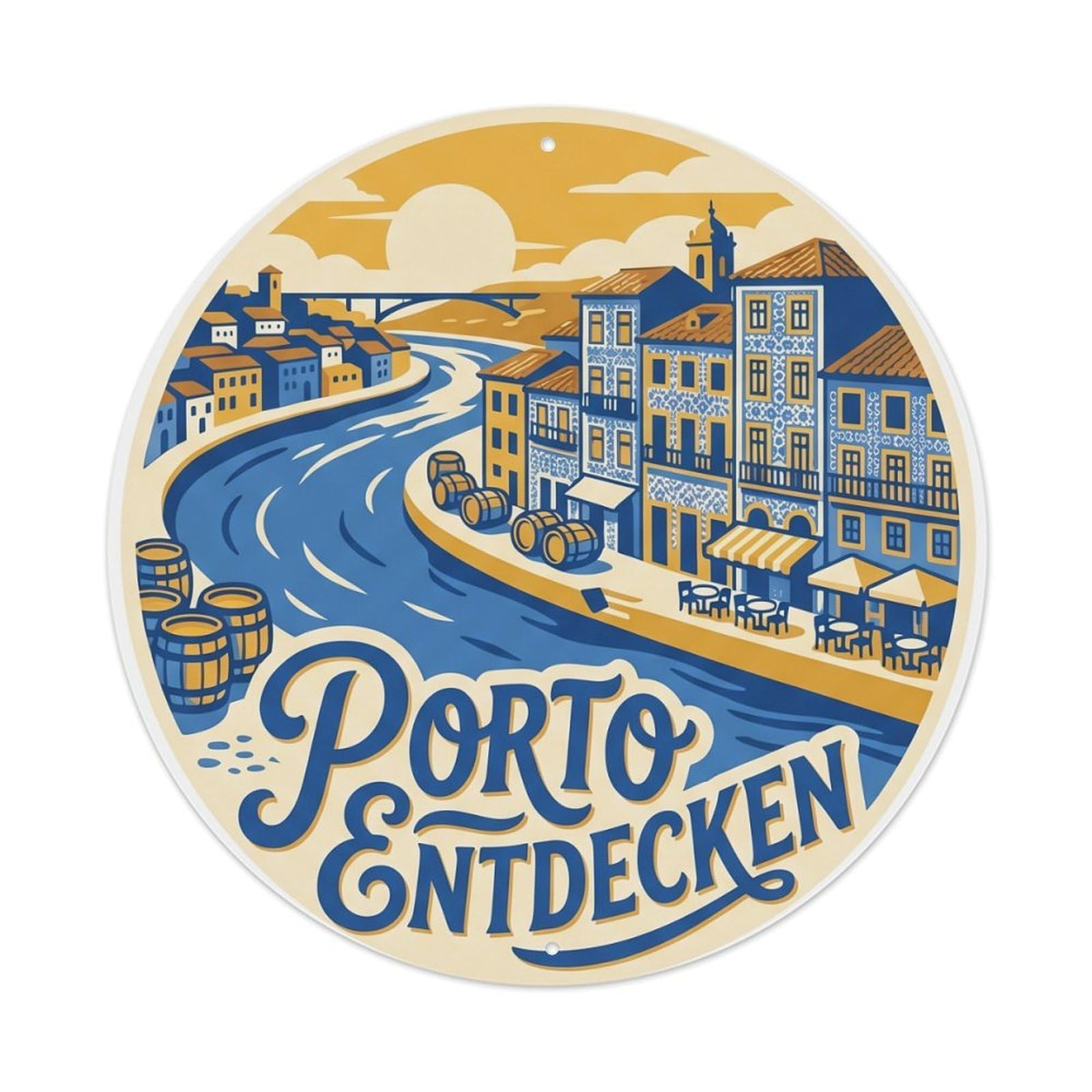 Vintage Travel Portuguese Wine Capital Metal Tin Sign Plaque Wall Decor for Cafe, Club Bar, Office, Home Garden Round Metal Poster 8x8Inch