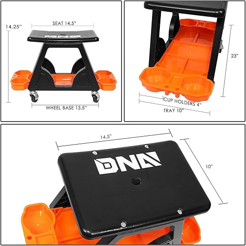 Miniatura 35 de DNA Motoring TOOLS-00198 - Taburete de asiento de rodillo mecánico de altura ajustable con cojín acolchado, cajón de almacenamiento de herramientas