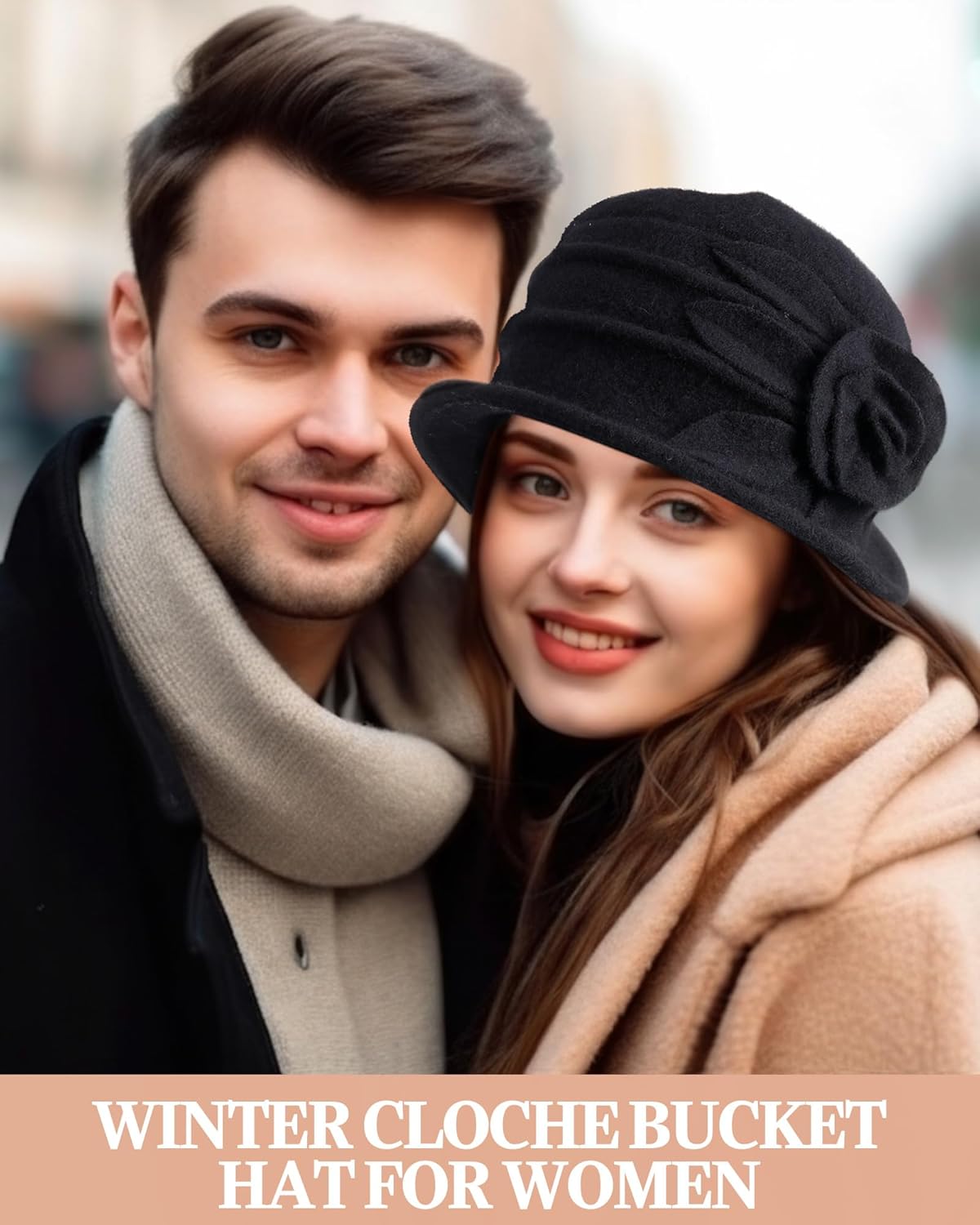 3 Pcs Church Hat for Women Cloche Bucket Winter Beret Hat French 3D Floral Wool Fleece Winter Cap Headgear, 56-58cm - Image 5